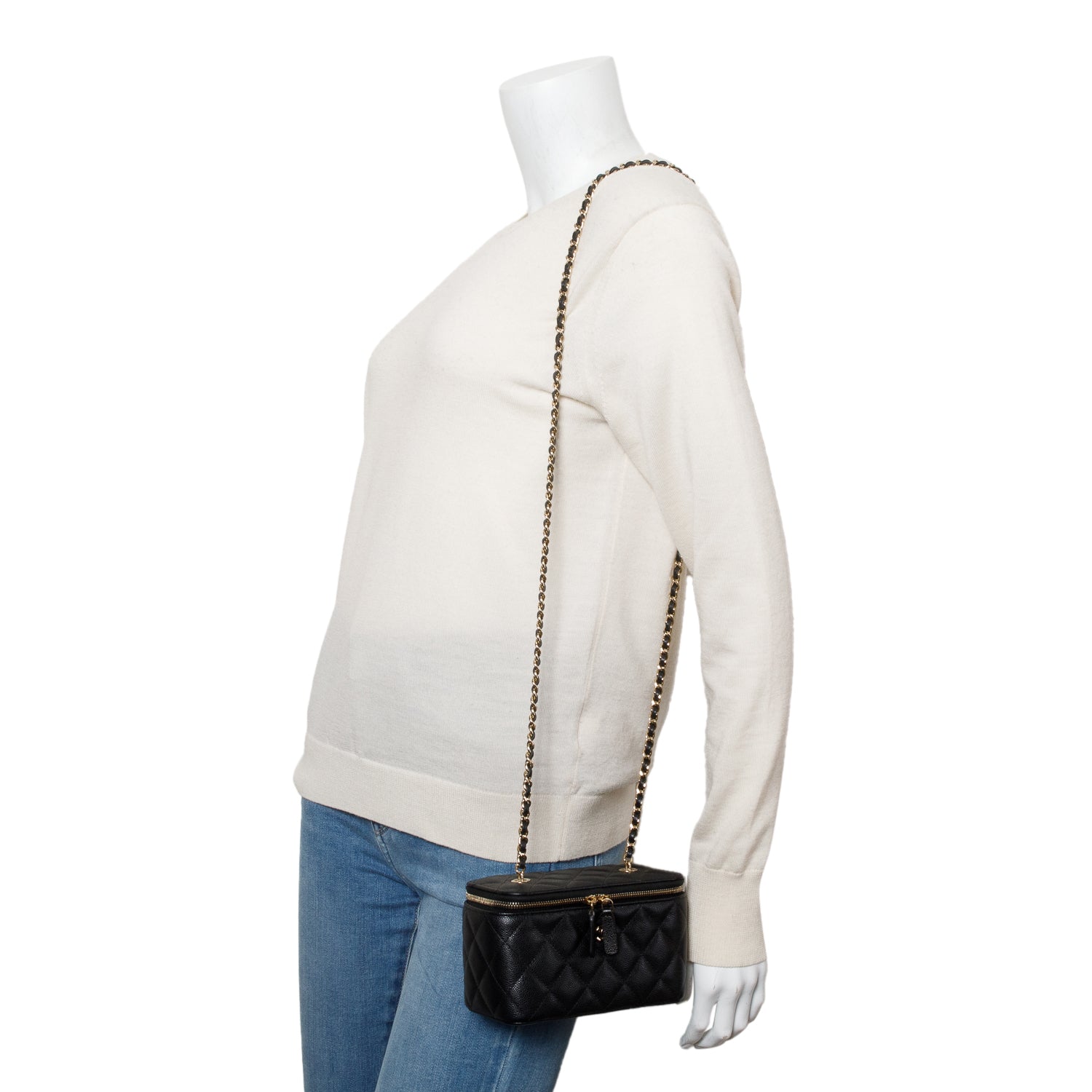 Chanel Black Caviar Quilted Small Vanity Case w/ Chain