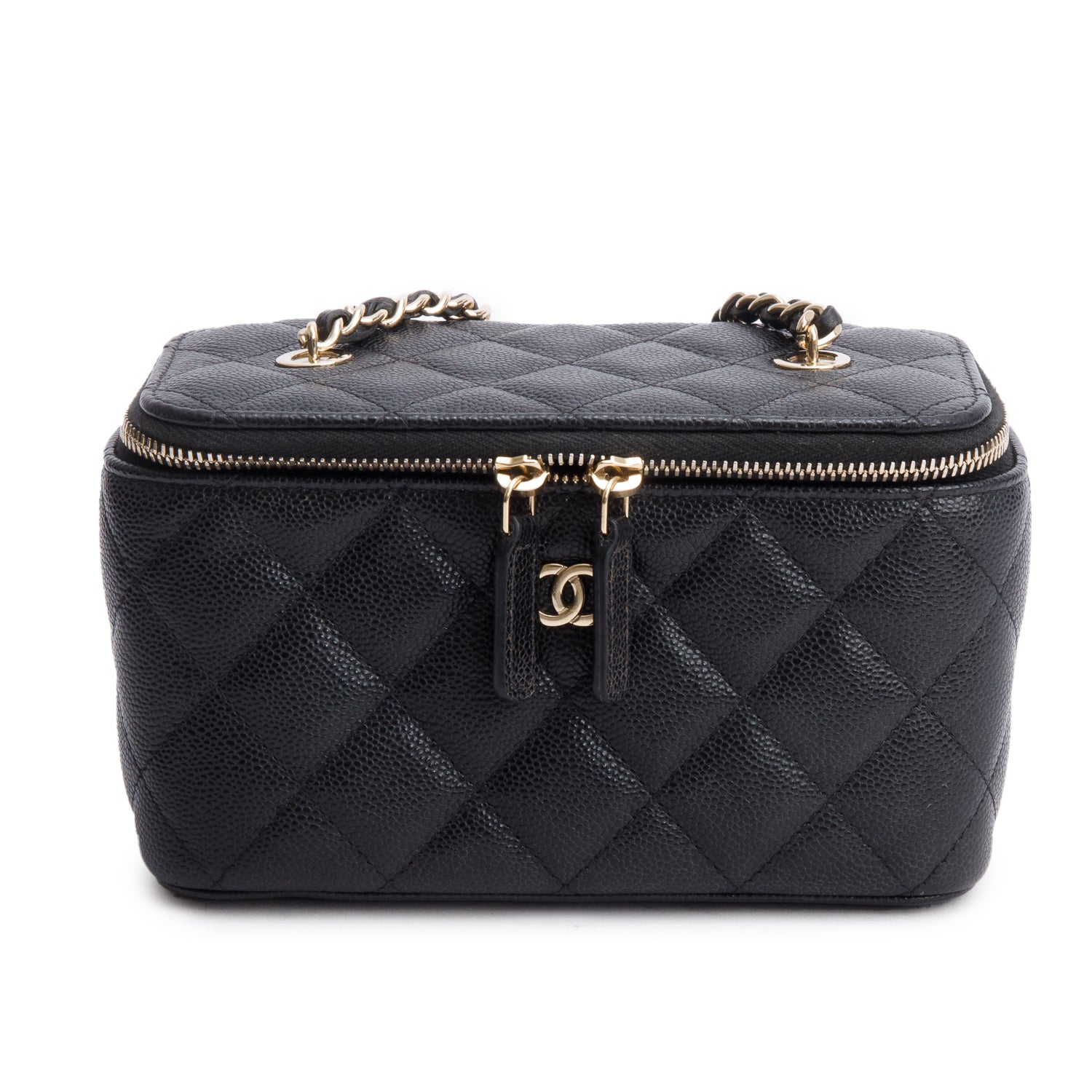 Chanel Black Caviar Quilted Small Vanity Case w/ Chain