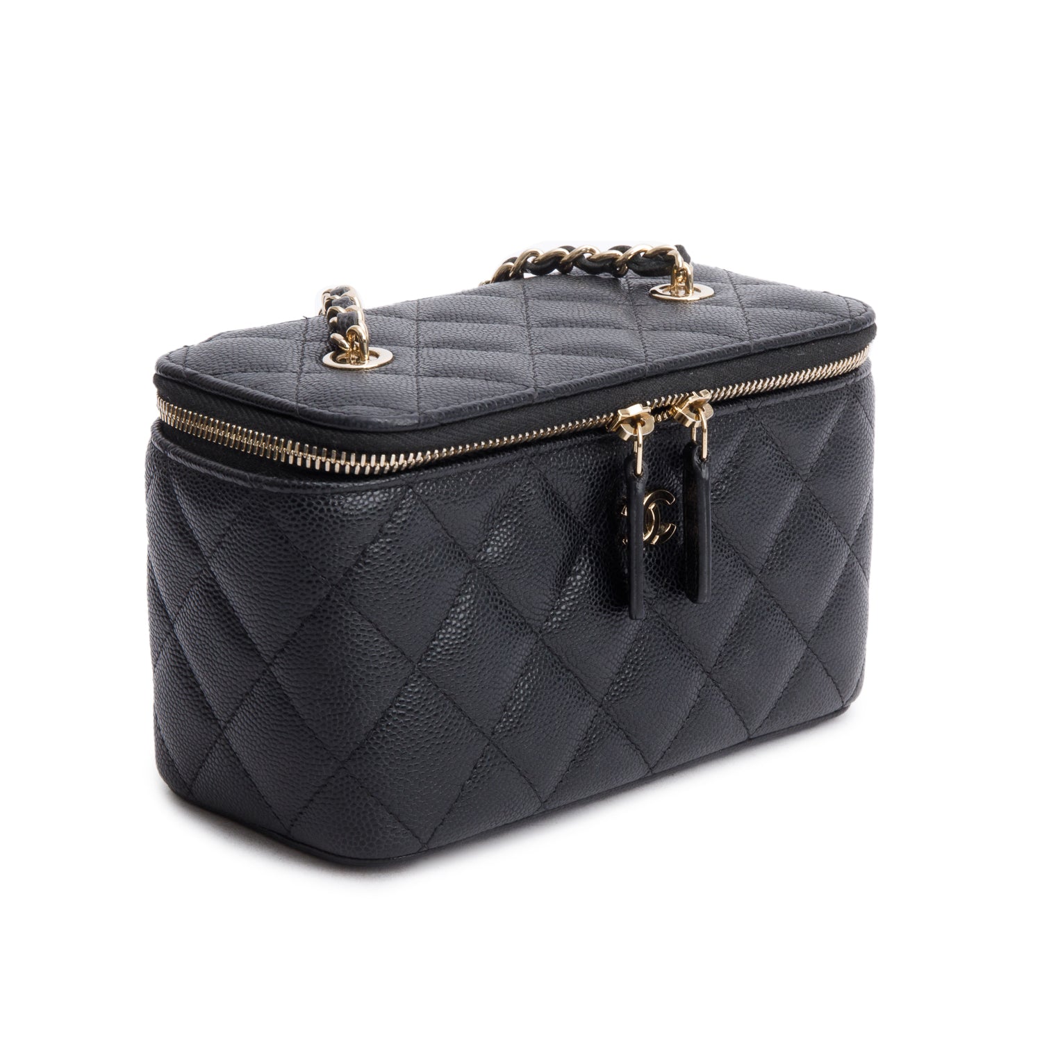 Chanel Black Caviar Quilted Small Vanity Case w/ Chain