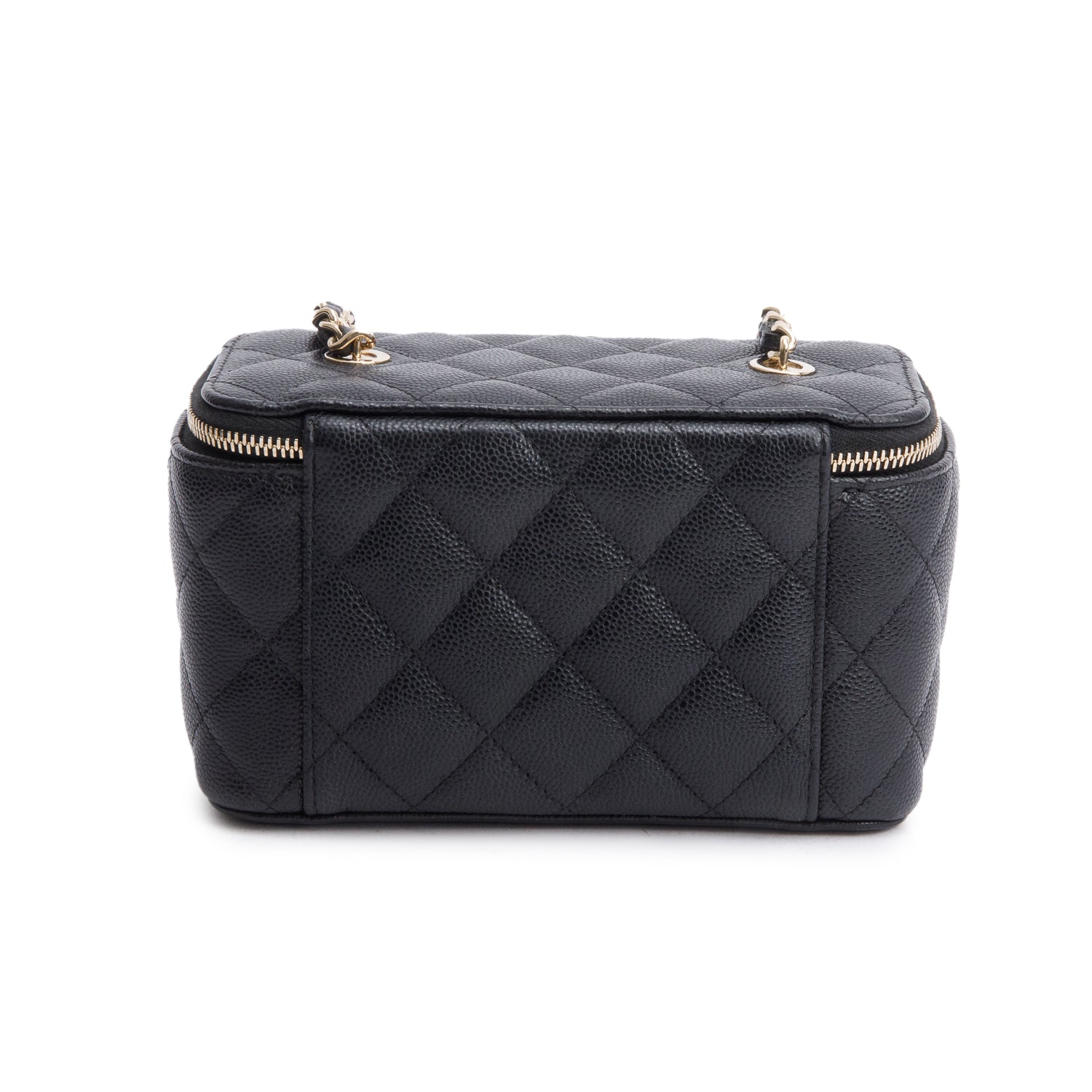 Chanel Black Caviar Quilted Small Vanity Case w/ Chain