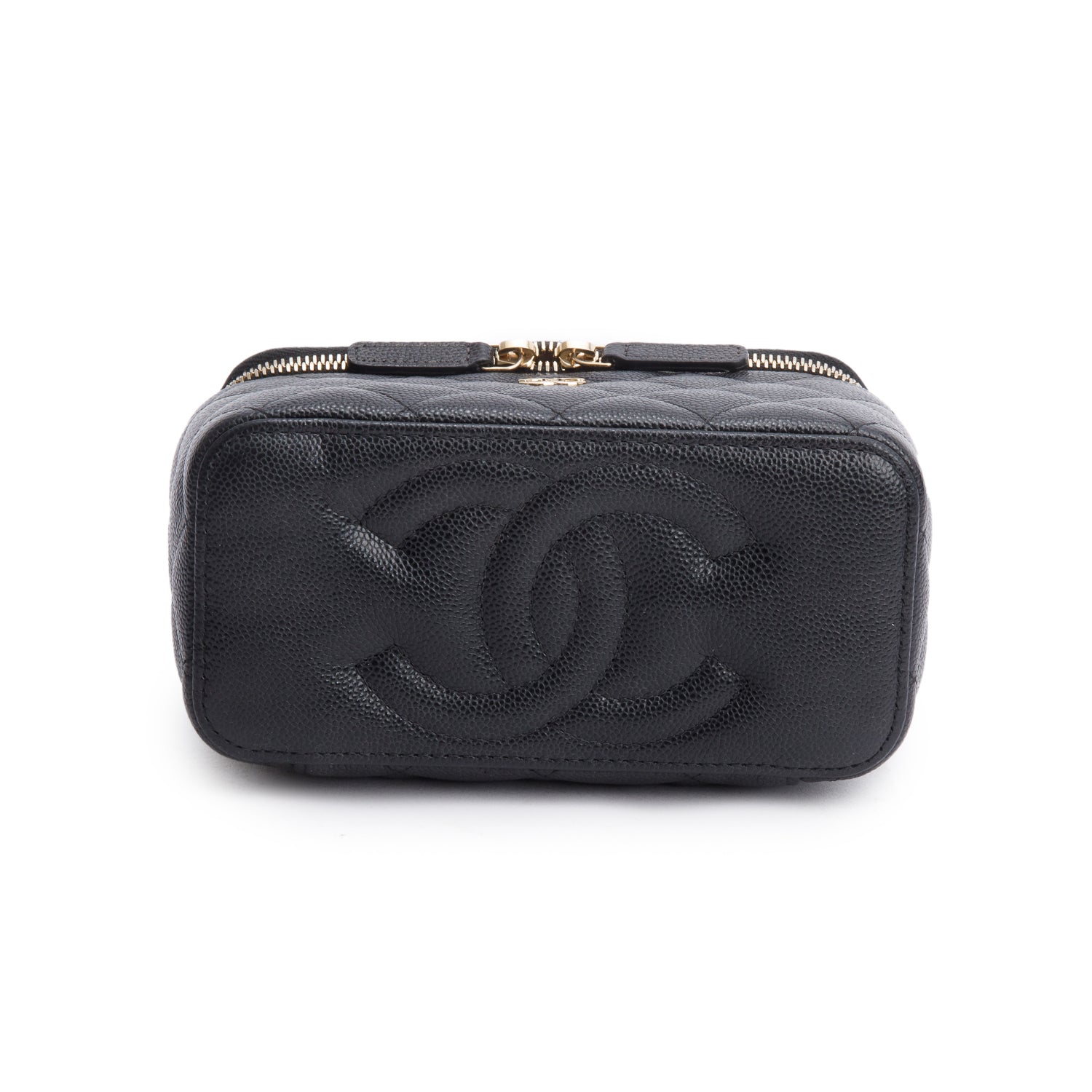 Chanel Black Caviar Quilted Small Vanity Case w/ Chain