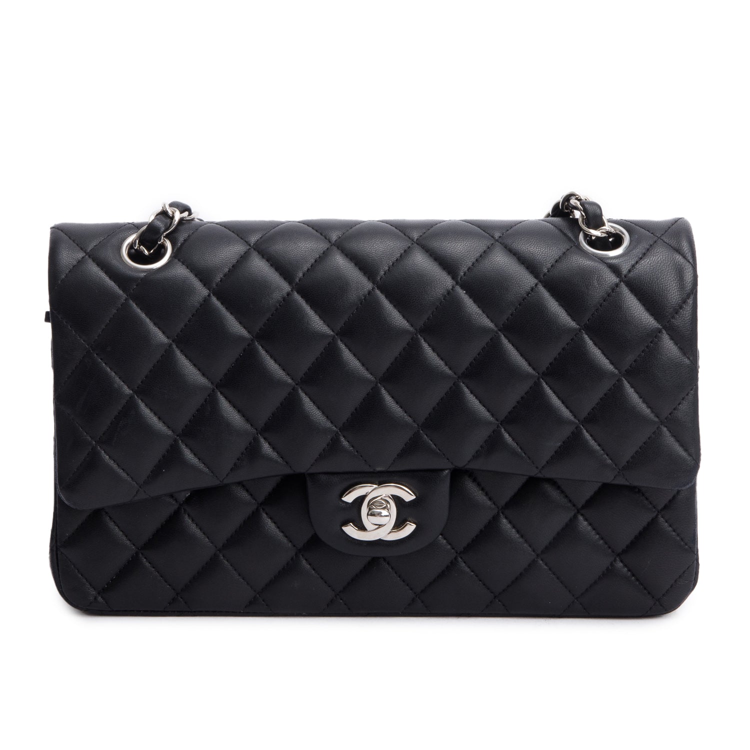 Chanel Black Quilted Lambskin Leather Classic Medium Double Flap Bag