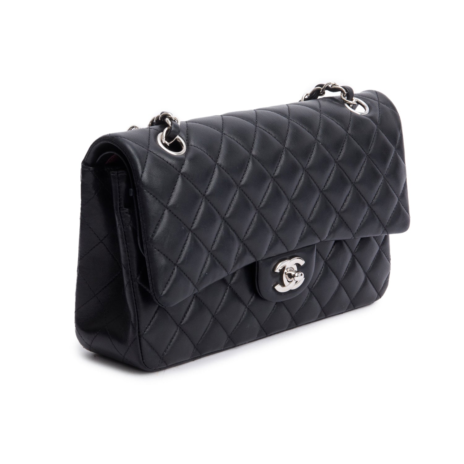 Chanel Black Quilted Lambskin Leather Classic Medium Double Flap Bag