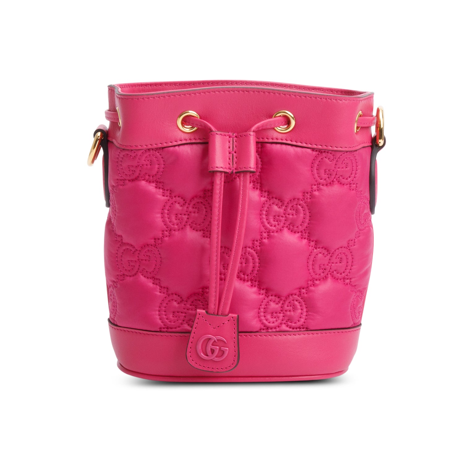 Gucci Pink Nylon Calfskin Enamel GG Bucket Bag w/ Strap