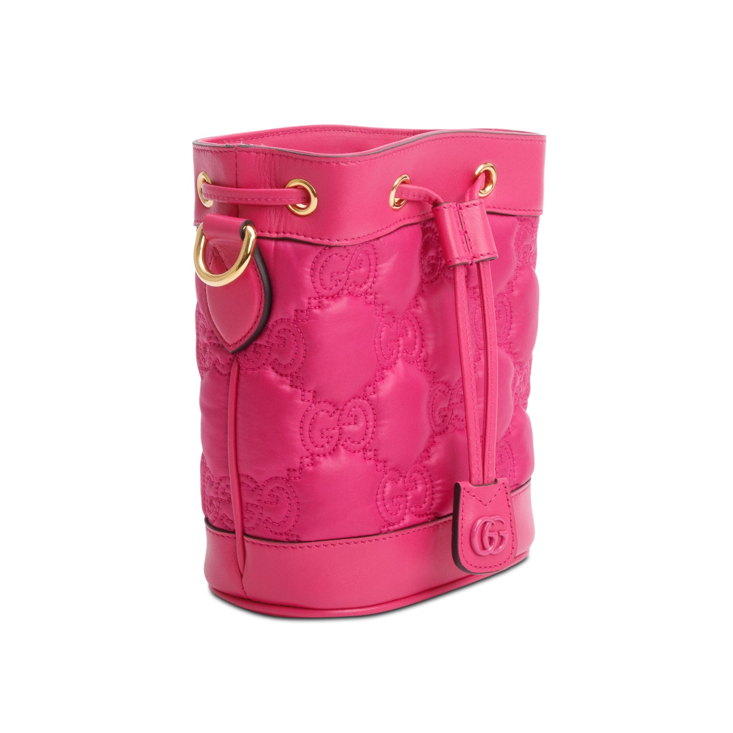 Gucci Pink Nylon Calfskin Enamel GG Bucket Bag w/ Strap