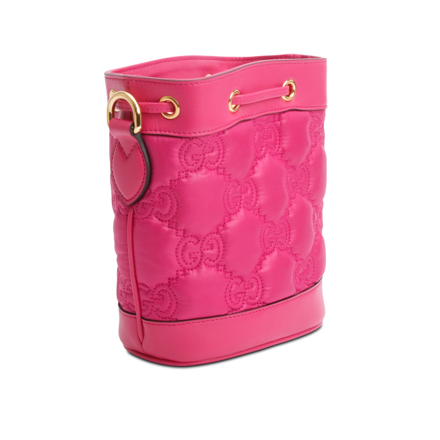 Gucci Pink Nylon Calfskin Enamel GG Bucket Bag w/ Strap
