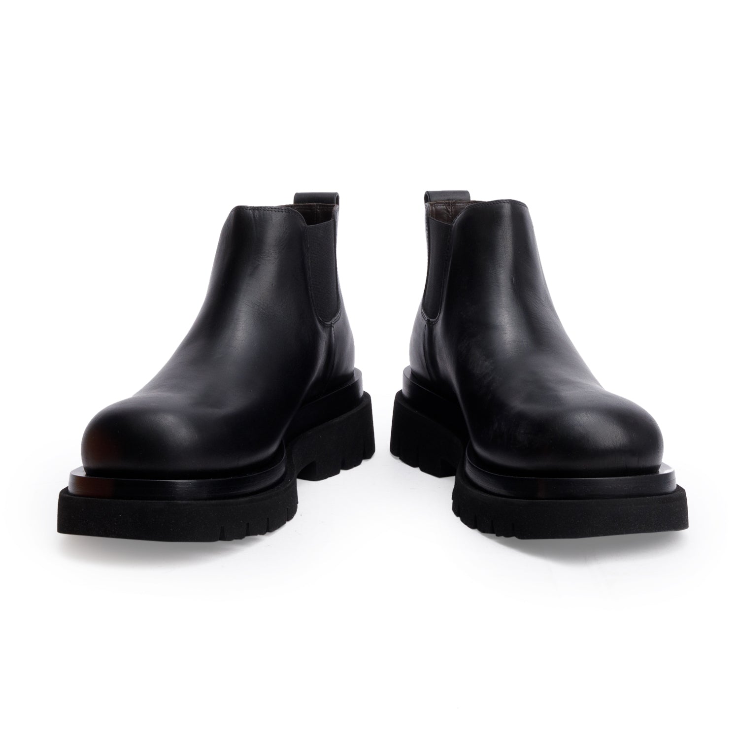 Bottega Veneta Black Leather Lug Chelsea Ankle Boots, Men's Size 44 w/ Box