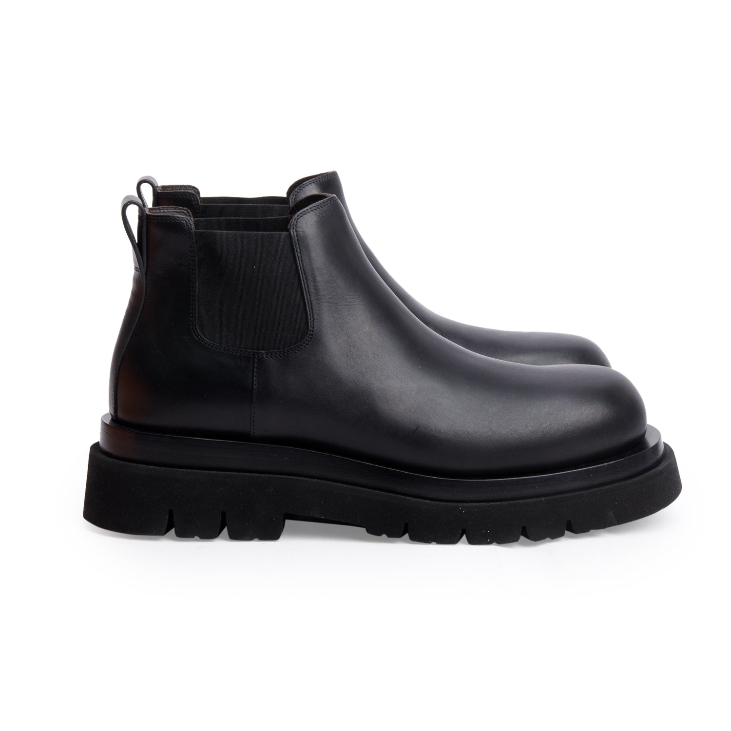 Bottega Veneta Black Leather Lug Chelsea Ankle Boots, Men's Size 44 w/ Box