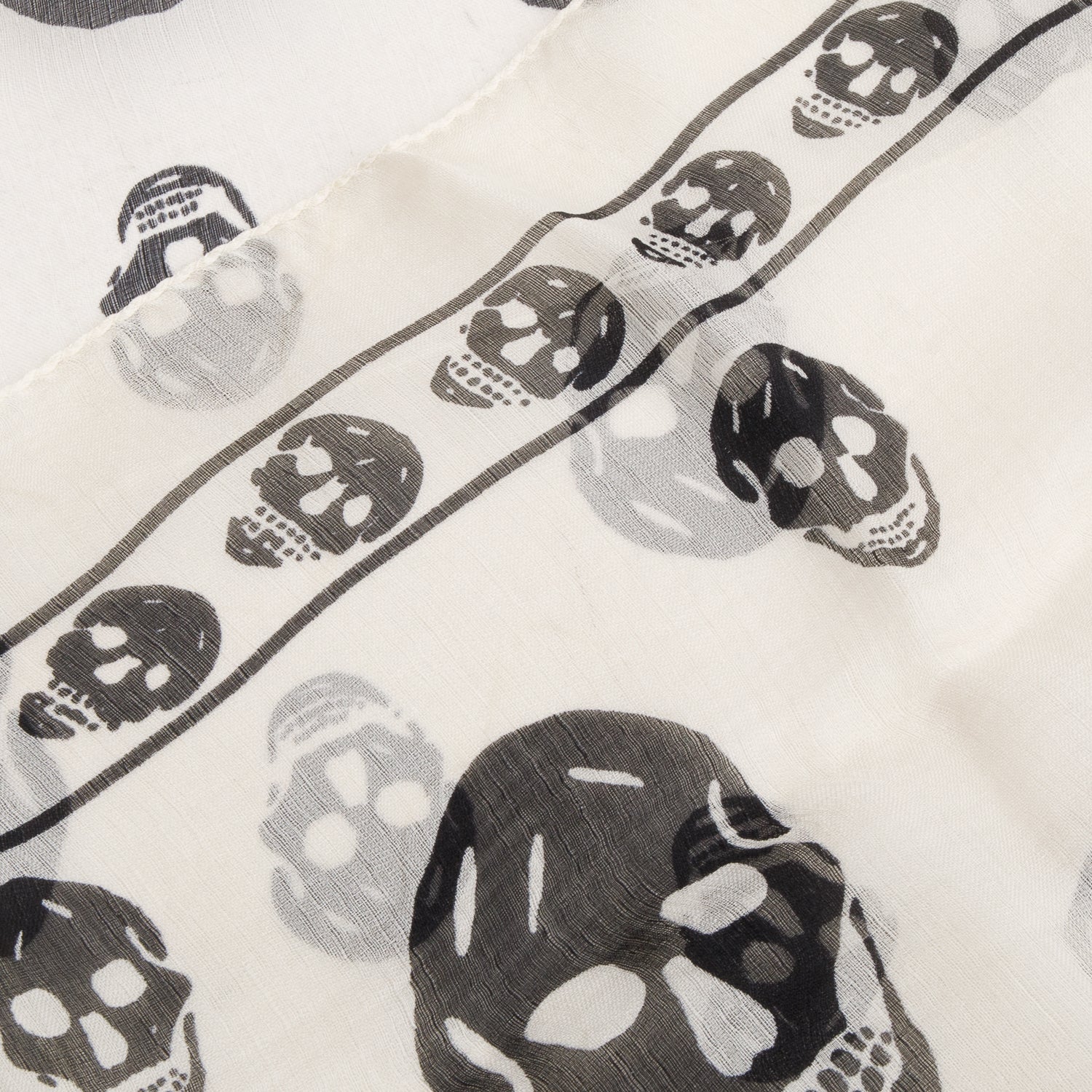 Alexander McQueen White/Black Skull Printed Silk Scarf
