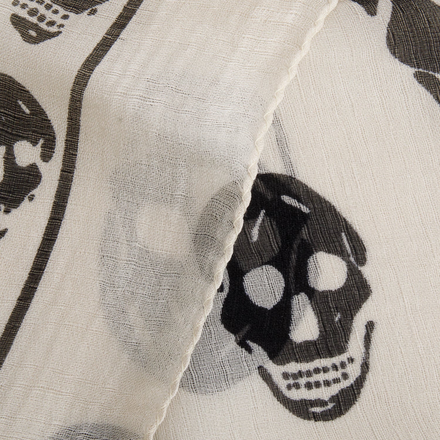 Alexander McQueen White/Black Skull Printed Silk Scarf