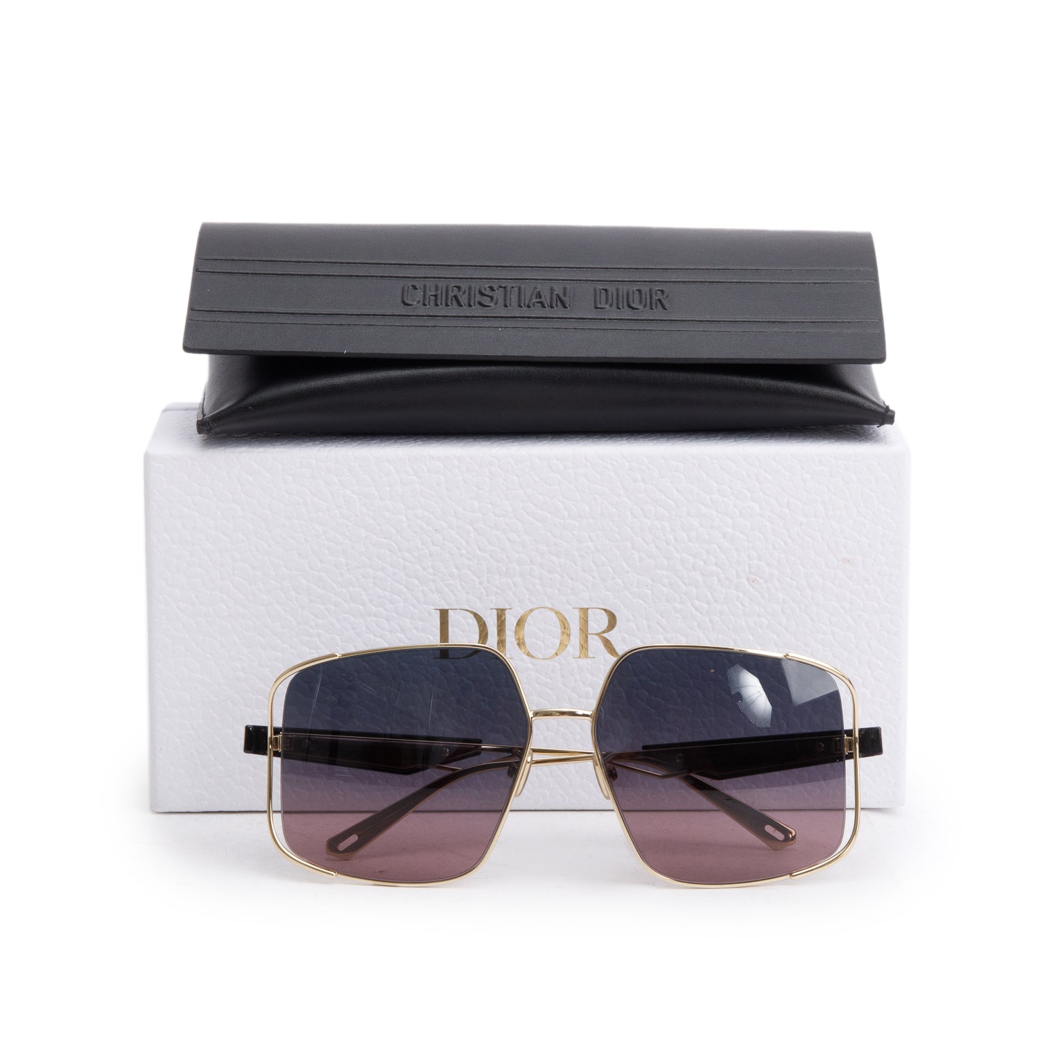 Christian Dior Black Acetate Gold Tone Metal ArchiDior S1U Square Sunglasses w/ Box & Case