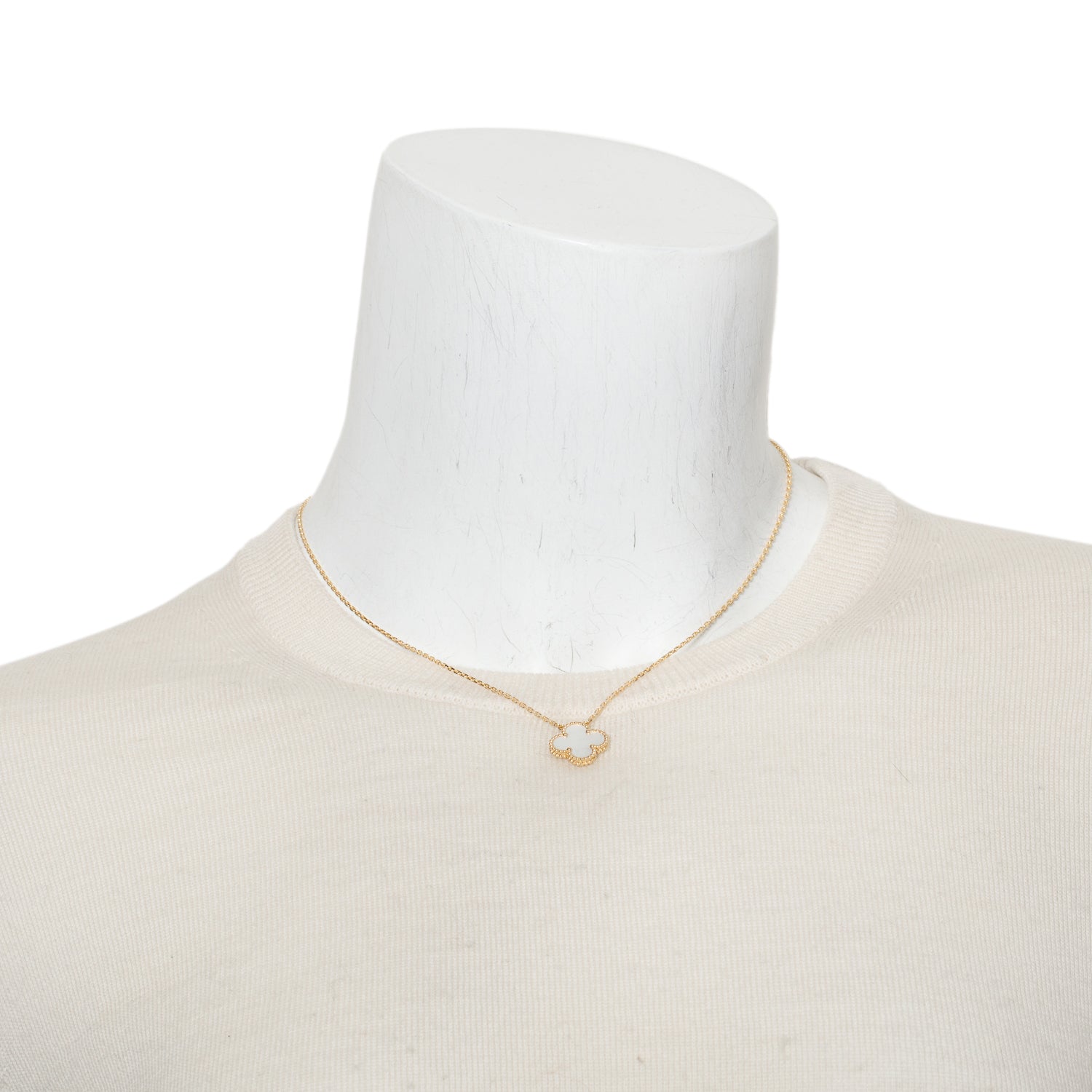 Van Cleef & Arpels 2023 18k Yellow Gold Vintage Alhambra Mother of Pearl Pendant Necklace w/ Box