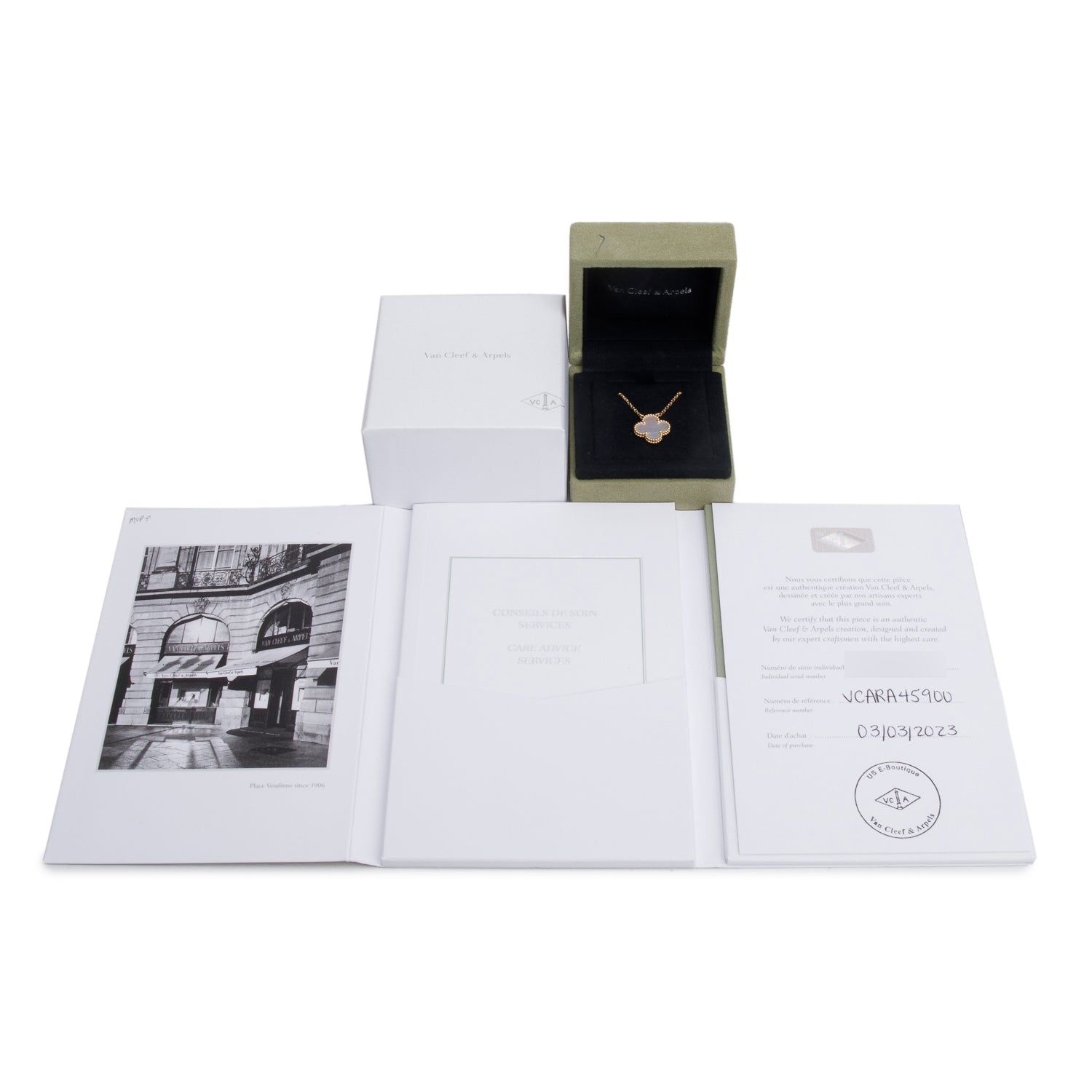 Van Cleef & Arpels 2023 18k Yellow Gold Vintage Alhambra Mother of Pearl Pendant Necklace w/ Box