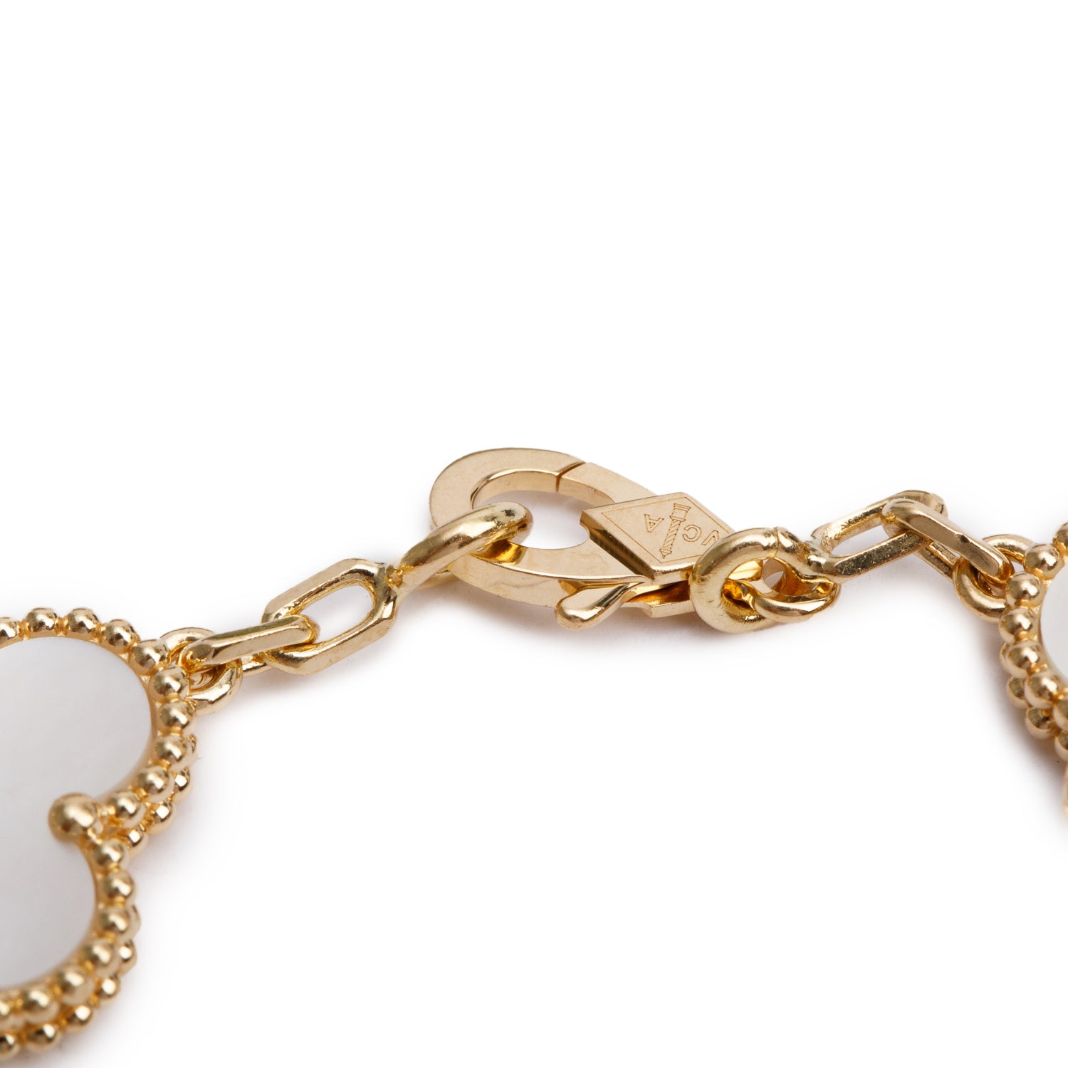Van Cleef & Arpels 2023 18k Yellow Gold Vintage Alhambra 5 Motif Mother of Pearl Bracelet w/ Box & Certificate