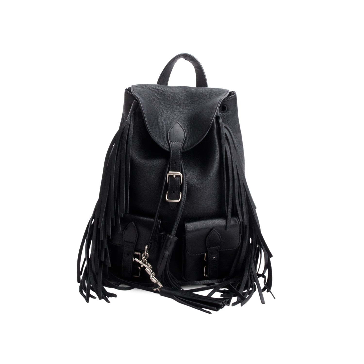 Saint Laurent Black Calfskin Fringe Festival Backpack