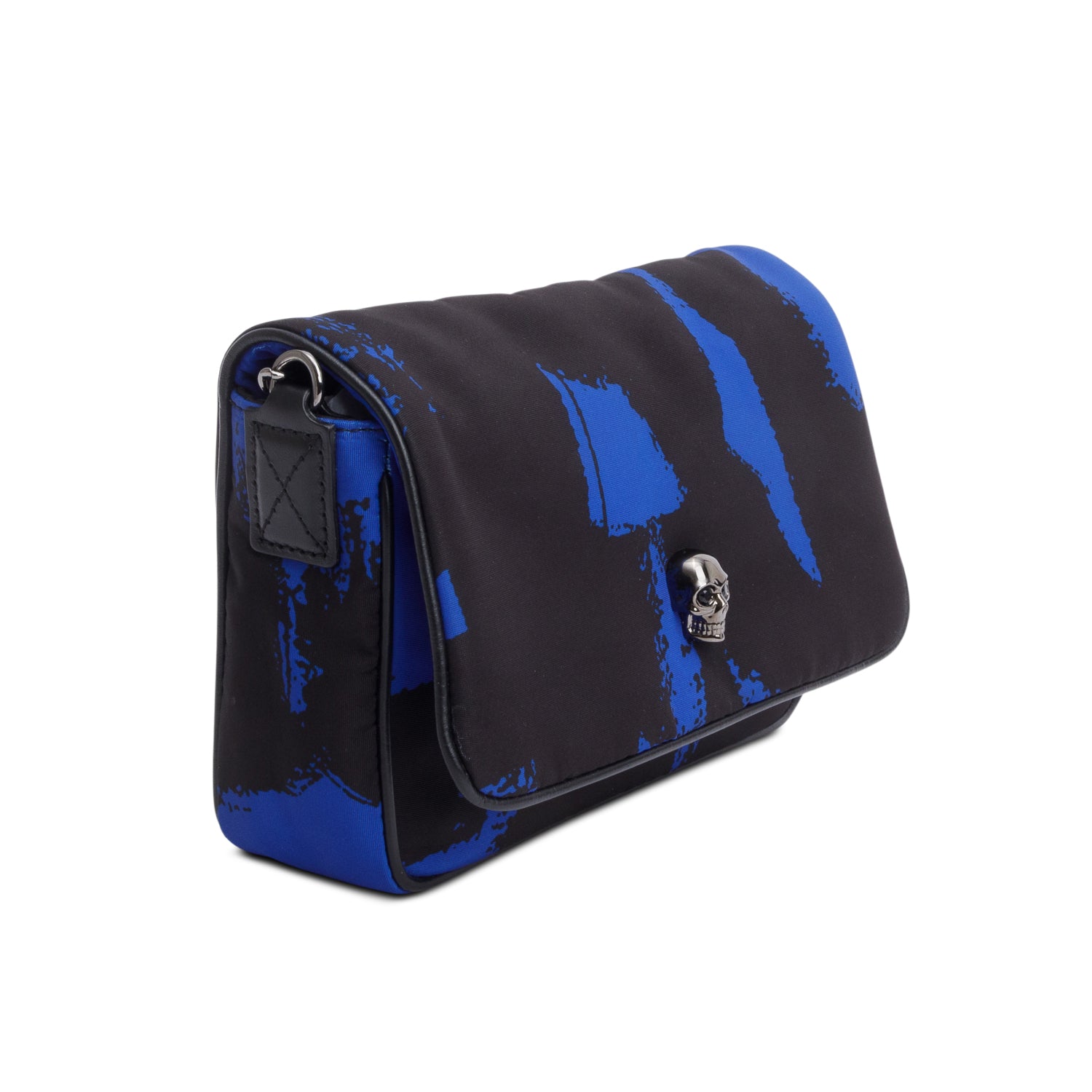 Alexander McQueen Black/Blue Graffiti Nylon Skull Small Crossbody Bag