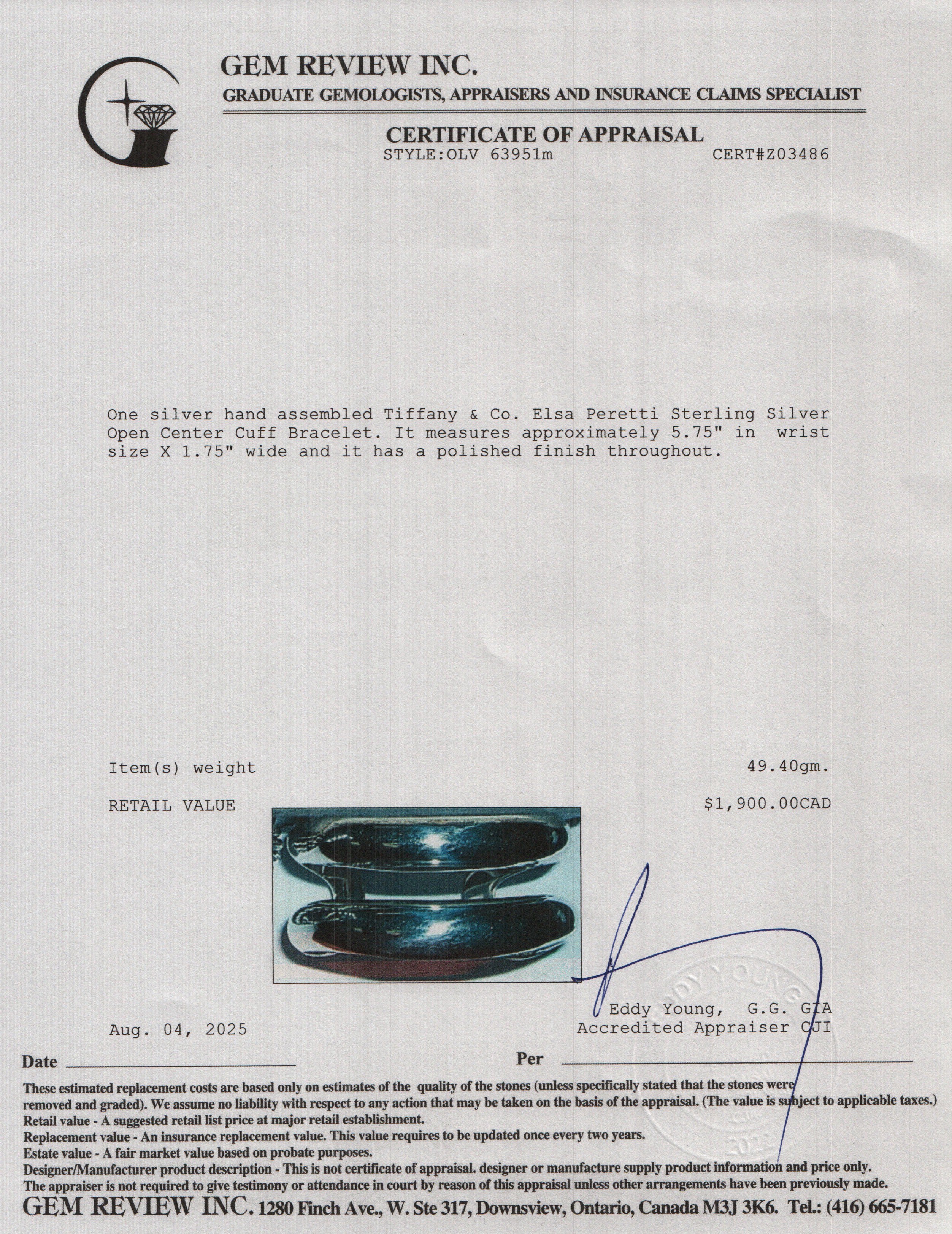 Tiffany & Co. Elsa Peretti Sterling Silver Open Center Cuff Bracelet