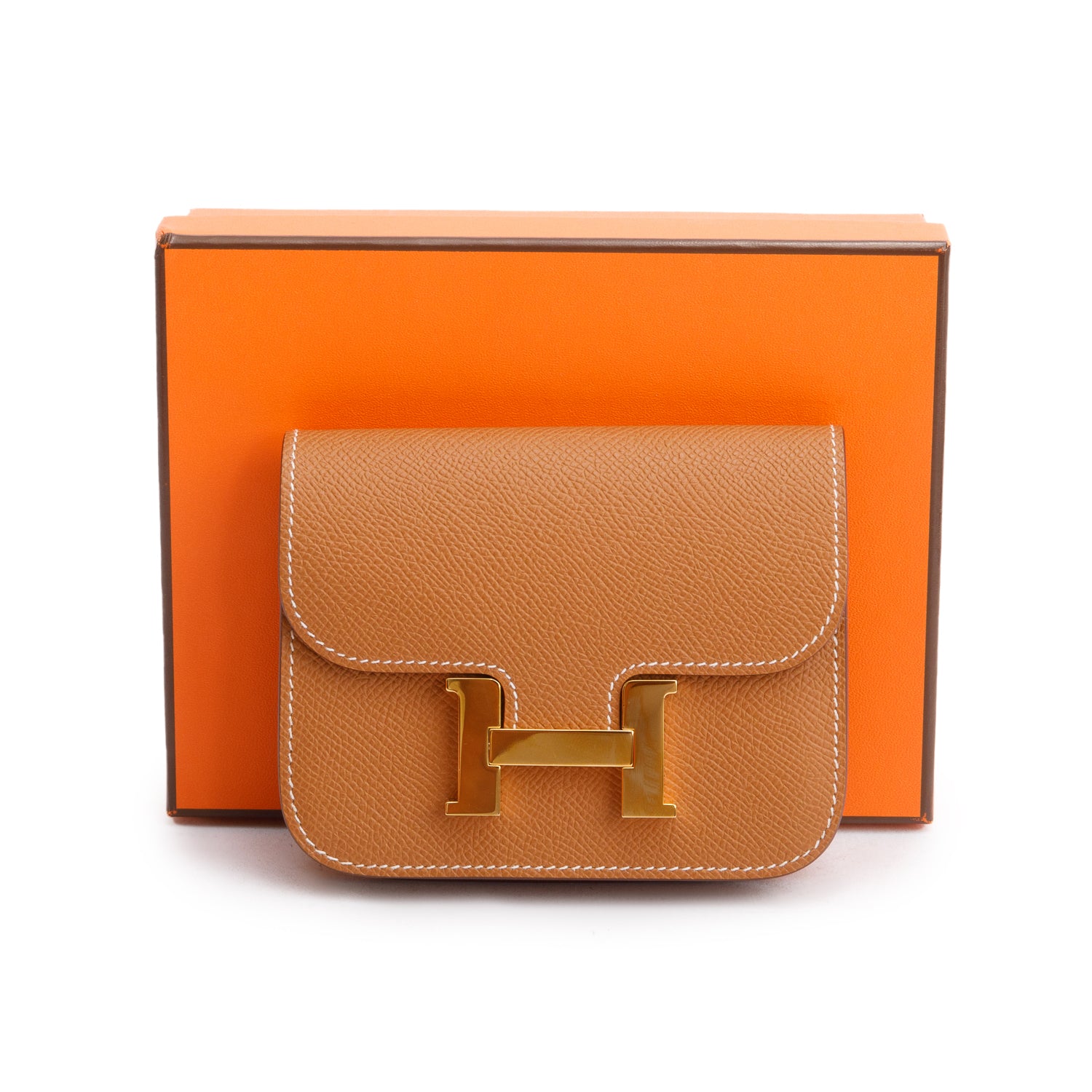 Hermes 2024 Gold Veau Epsom Constance Slim Compact Wallet w/ Box & Insert