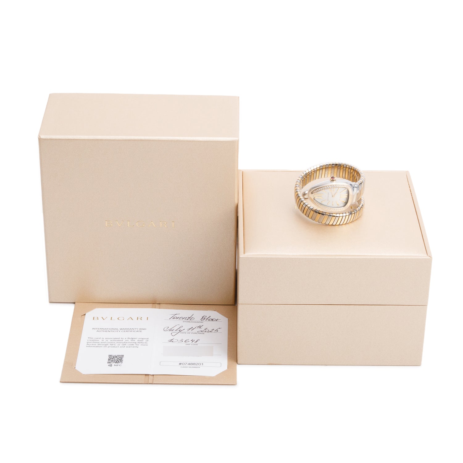 BVLGARI 2025 Stainless Steel & 18k Yellow Gold Serpenti Tubogas Watch 103648  w/ Box & Papers