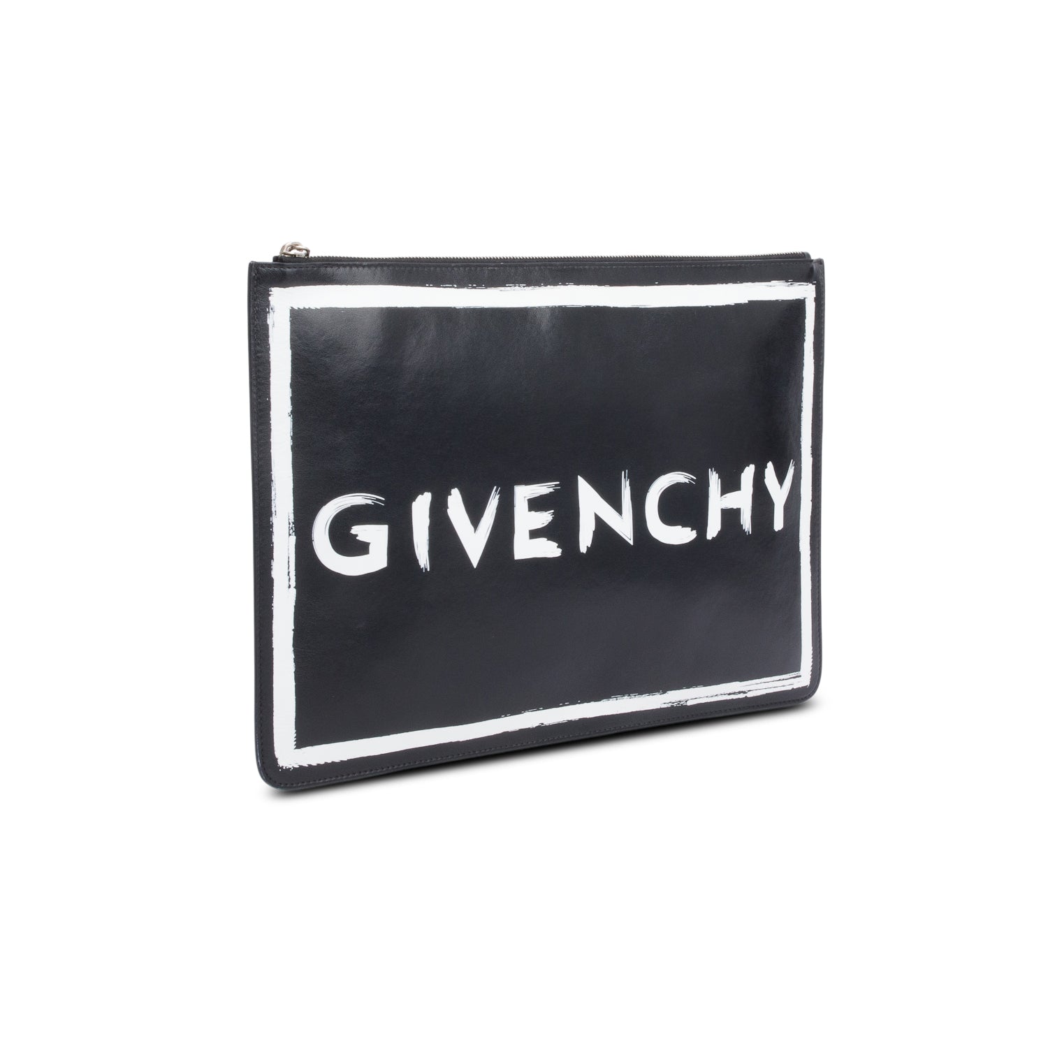 Givenchy Black Smooth Calfskin Graffiti Paint Logo Pouch