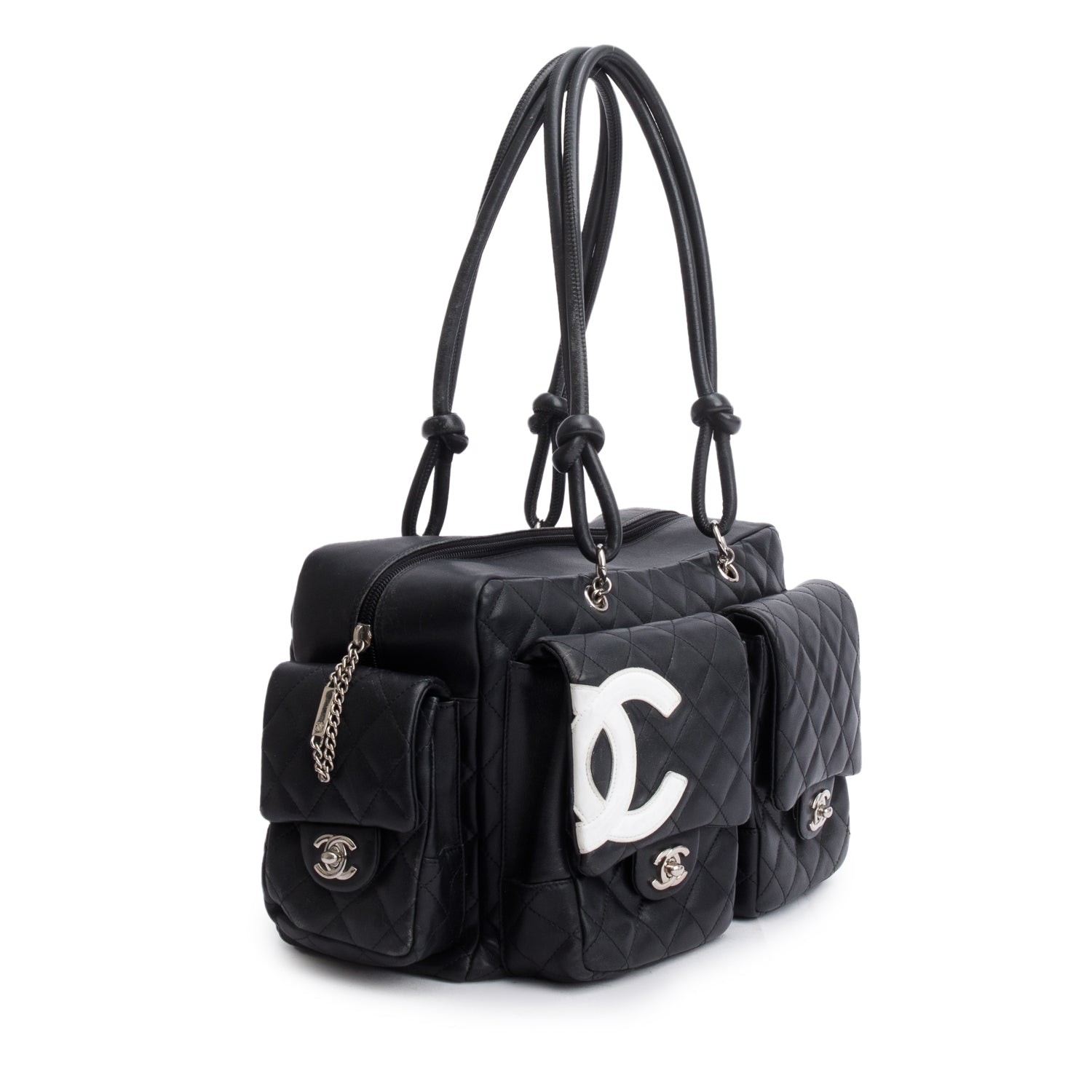 Chanel Black Lambskin Quilted Ligne Cambon Reporter Bag