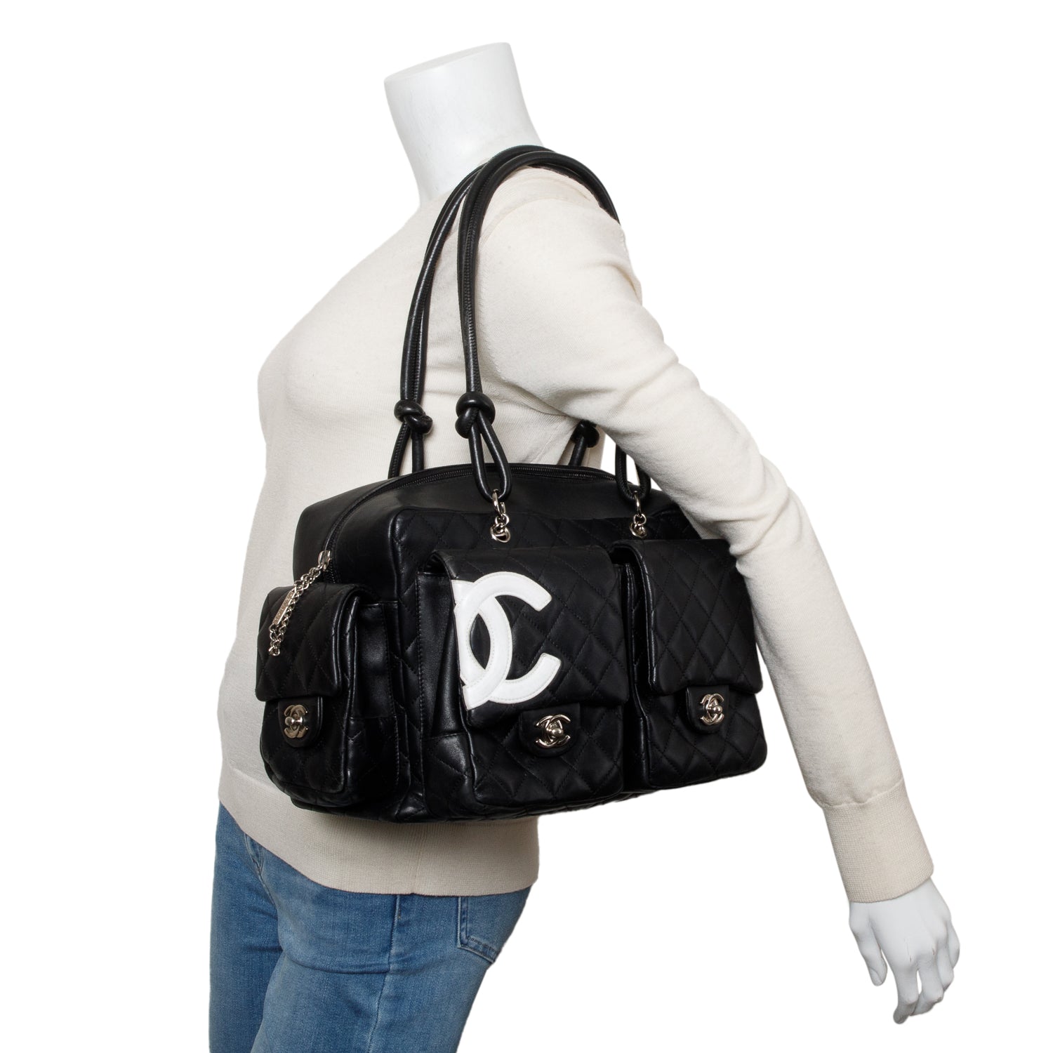 Chanel Black Lambskin Quilted Ligne Cambon Reporter Bag