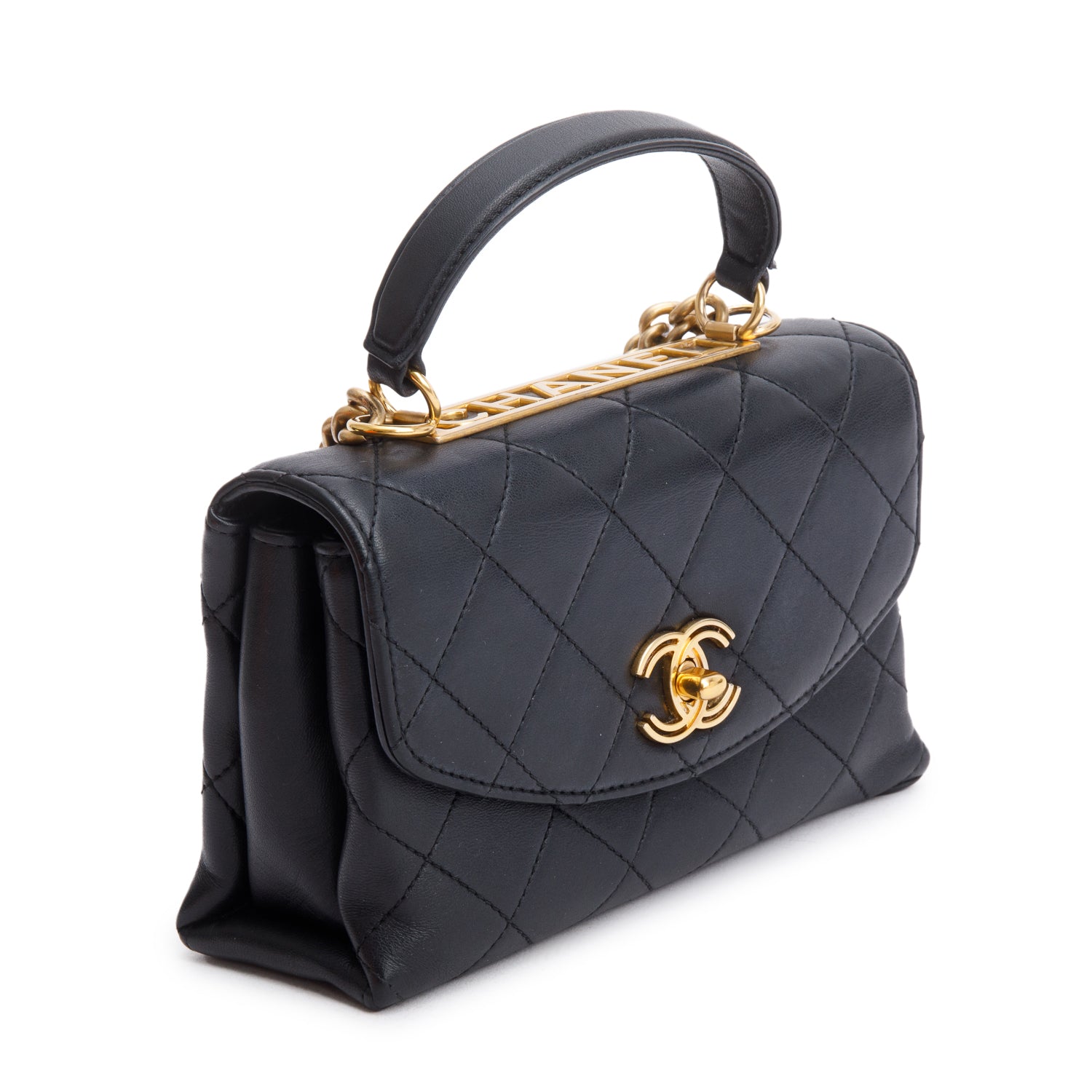 Chanel Black Quilted Lambskin Small Trendy Spirit Flap Handle Bag w/ Box & Authenticity Card