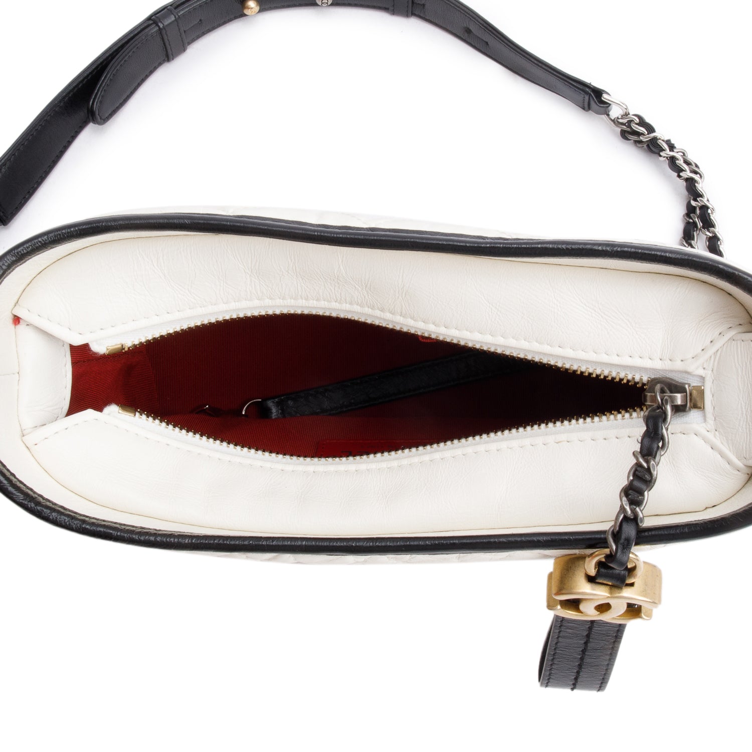 Chanel Black & White Aged Calfskin Leather Small Gabrielle Hobo w/ Box & Authenticity Card