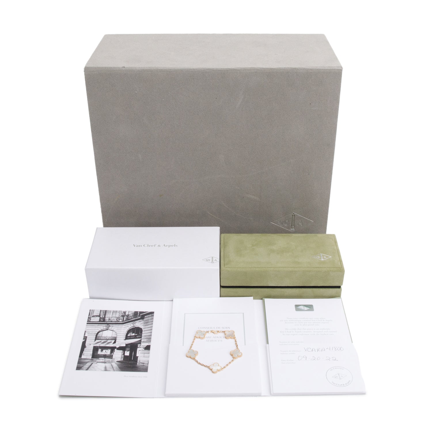 Van Cleef & Arpels 18k Yellow Gold Vintage Alhambra 5 Motif Mother of Pearl Bracelet w/ Box & Certificate