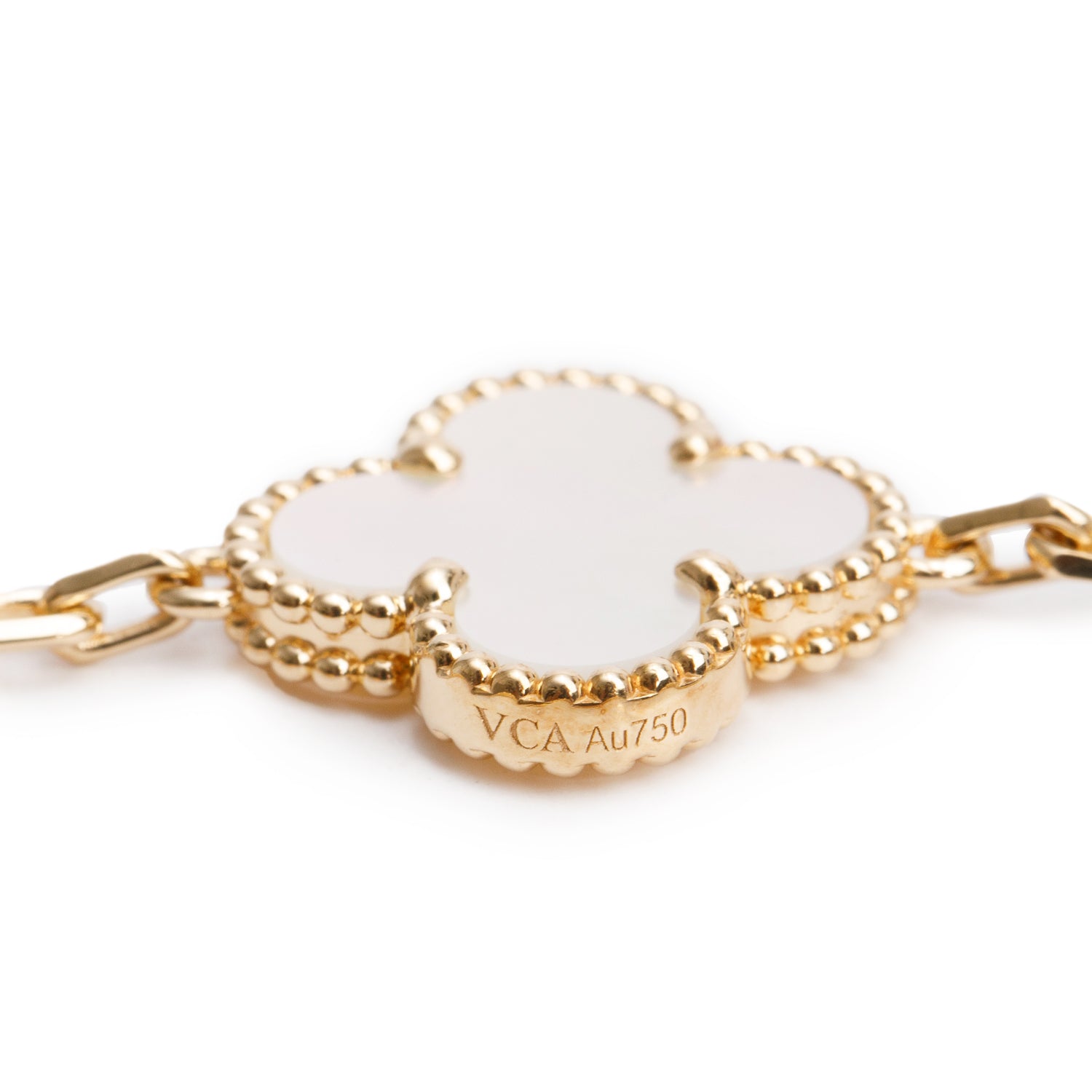 Van Cleef & Arpels 18k Yellow Gold Vintage Alhambra 5 Motif Mother of Pearl Bracelet w/ Box & Certificate