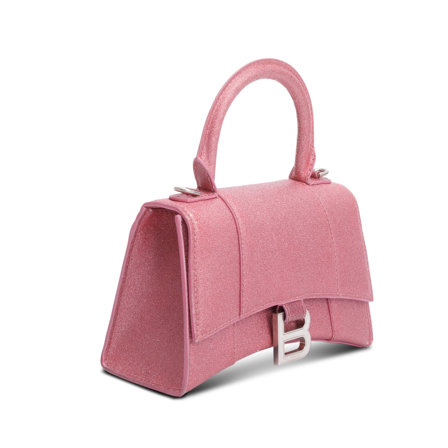 Balenciaga Pink Glitter XS Hourglass Top Handle Bag w/ Strap