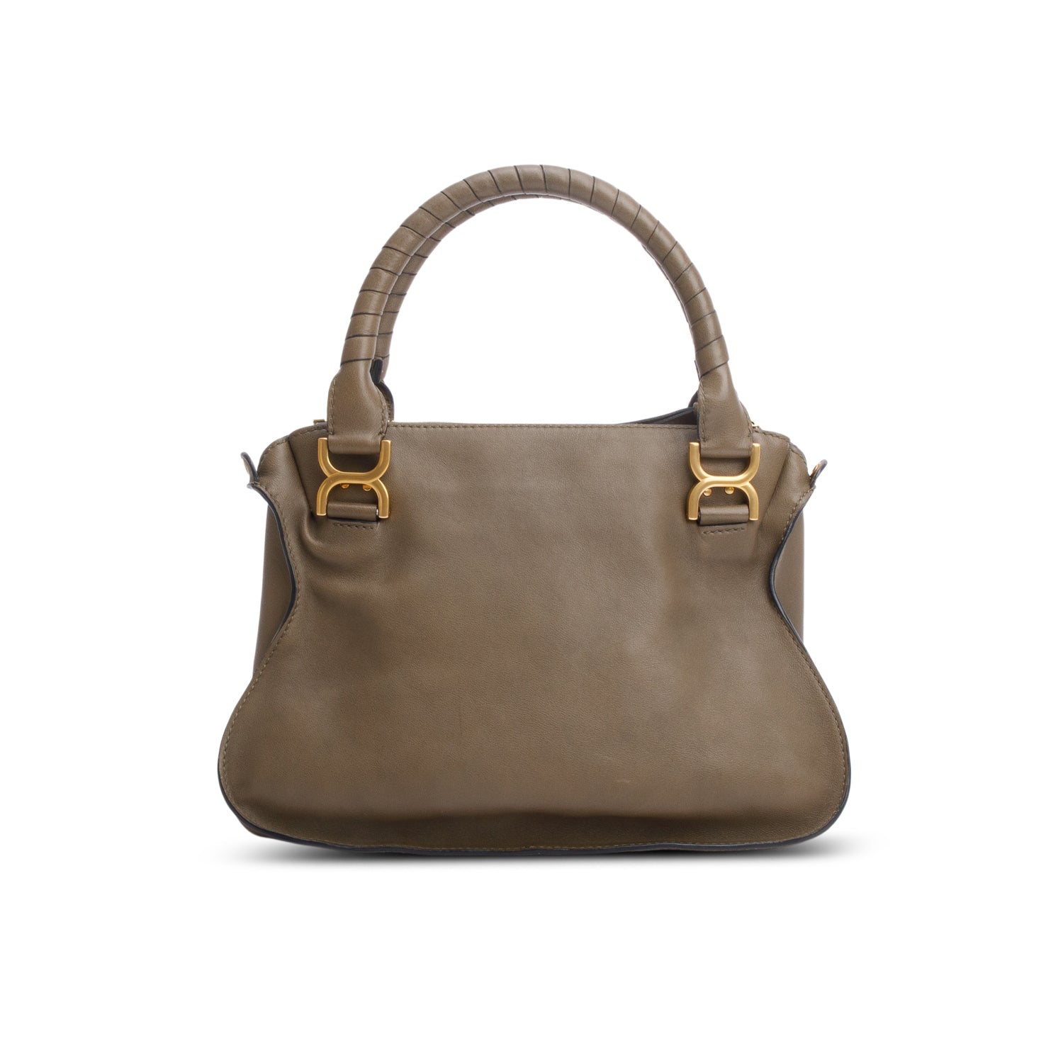 Chloe Khaki Studded Medium Marcie Satchel w/ Strap & Authenticity Card