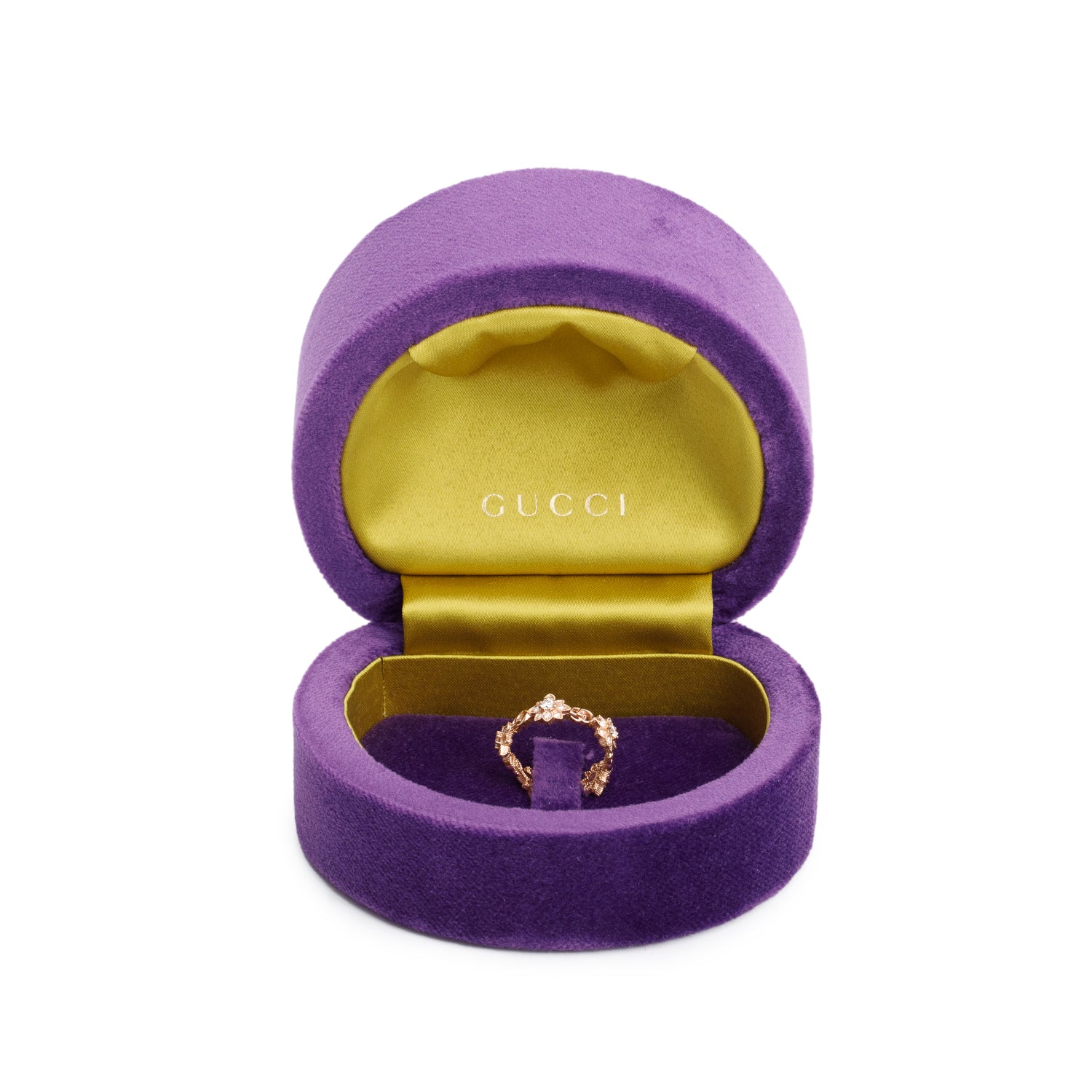 Gucci 18k Rose Gold Diamond Flora Band Ring, Size 11 5.5 w/ Box