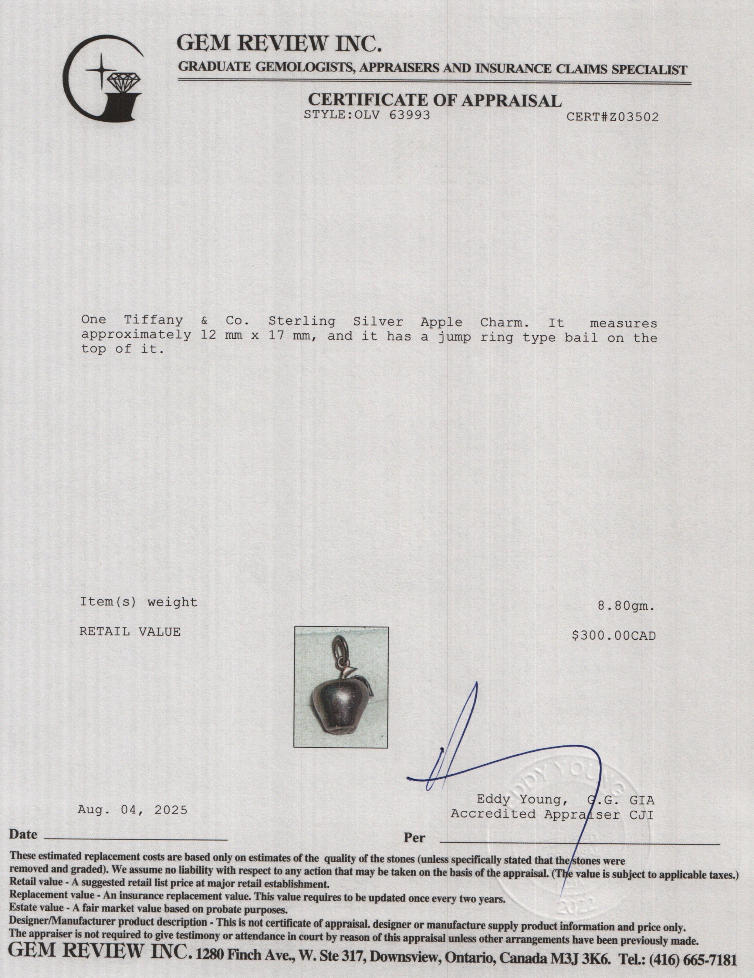 Tiffany & Co. Sterling Silver Apple Charm