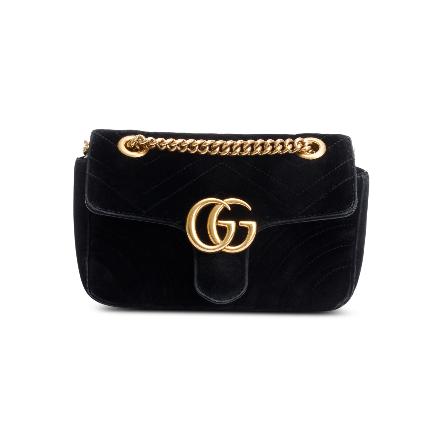 Gucci Black Velvet Matelasse Small GG Marmont Shoulder Bag