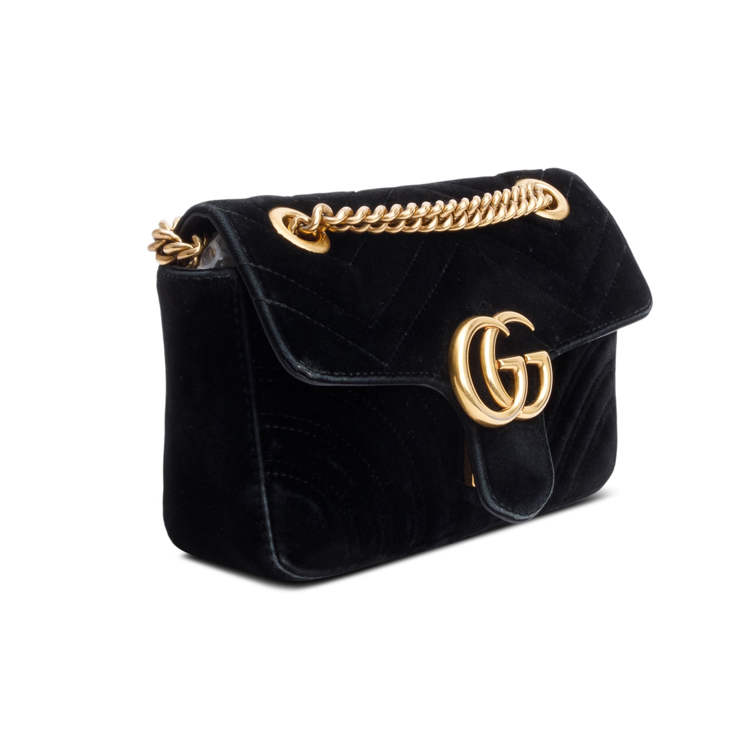 Gucci Black Velvet Matelasse Small GG Marmont Shoulder Bag