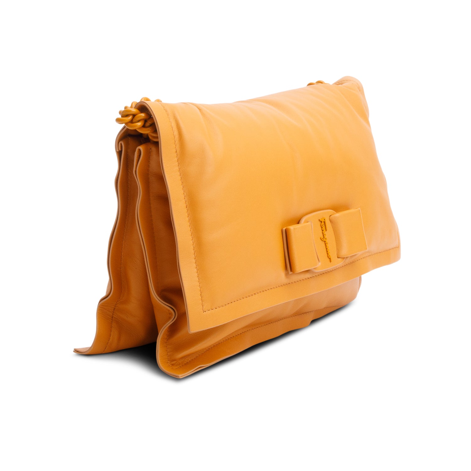 Salvatore Ferragamo Orange Calfskin Medium Viva Bow Shoulder Bag