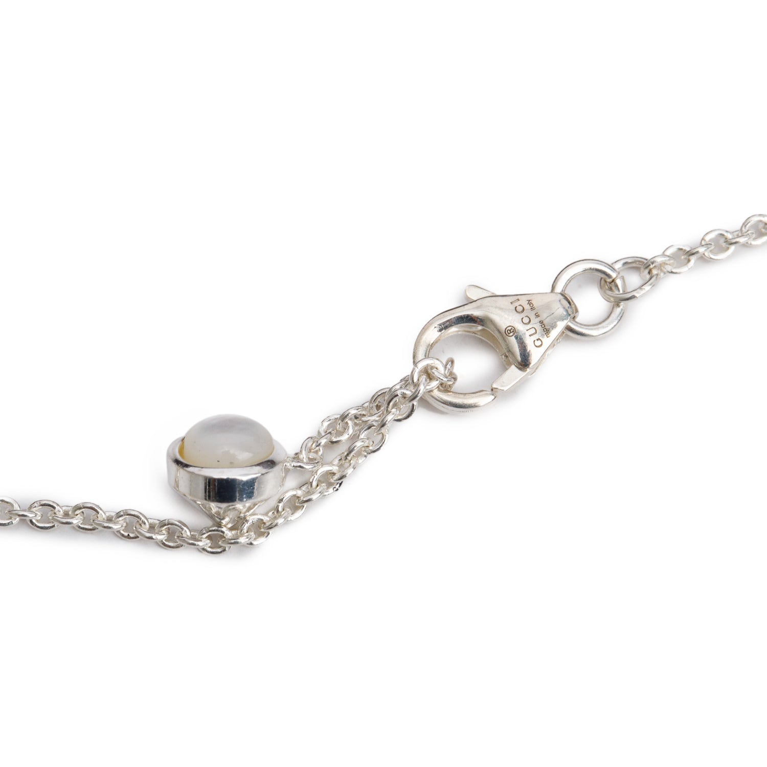 Gucci Sterling Silver Mother of Pearl, Blue Topaz & Turquoise GG Marmont Flower Station Necklace w/ Box