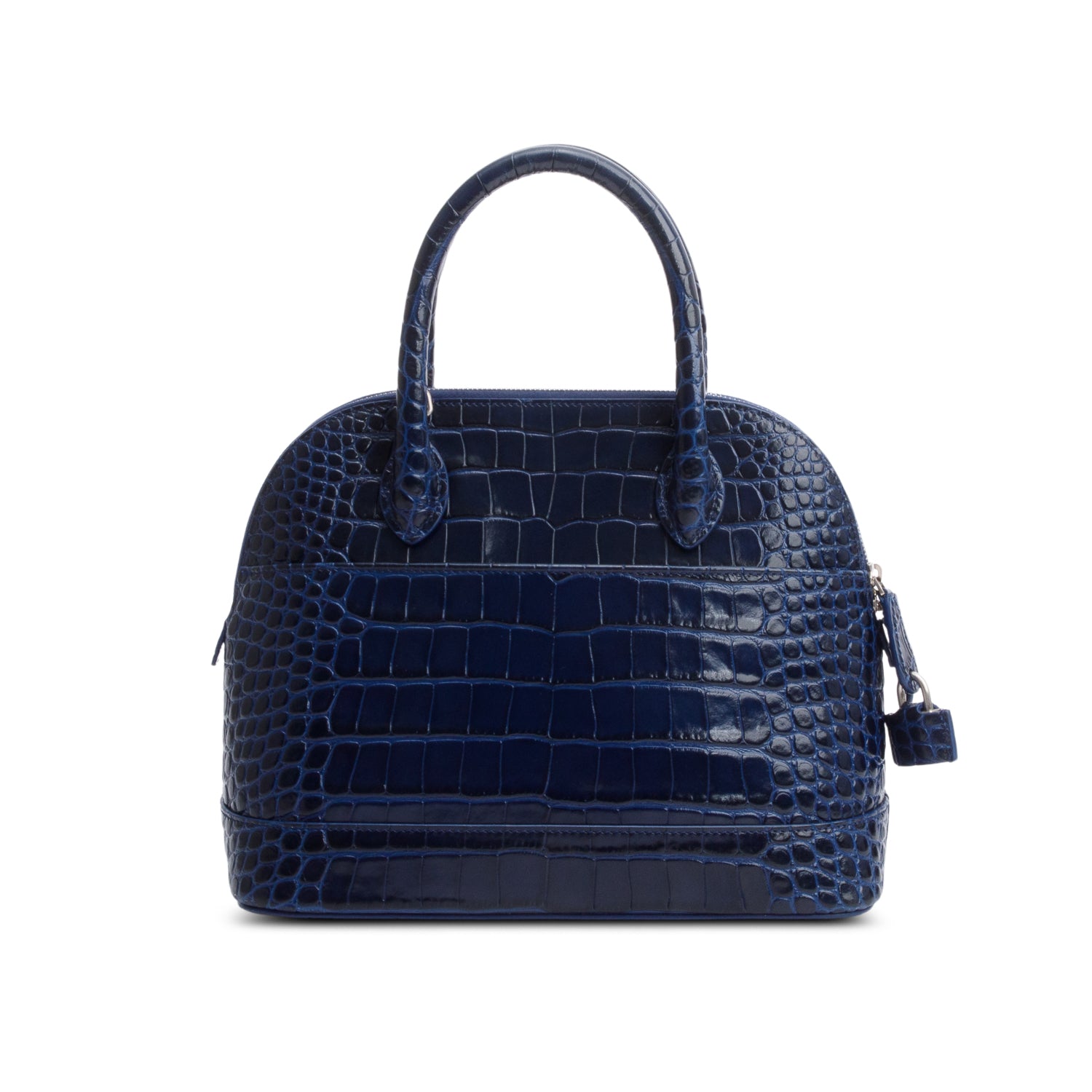 Balenciaga Navy Shiny Calfskin Logo Croc Embossed S Ville Top Handle Bag w/ Strap