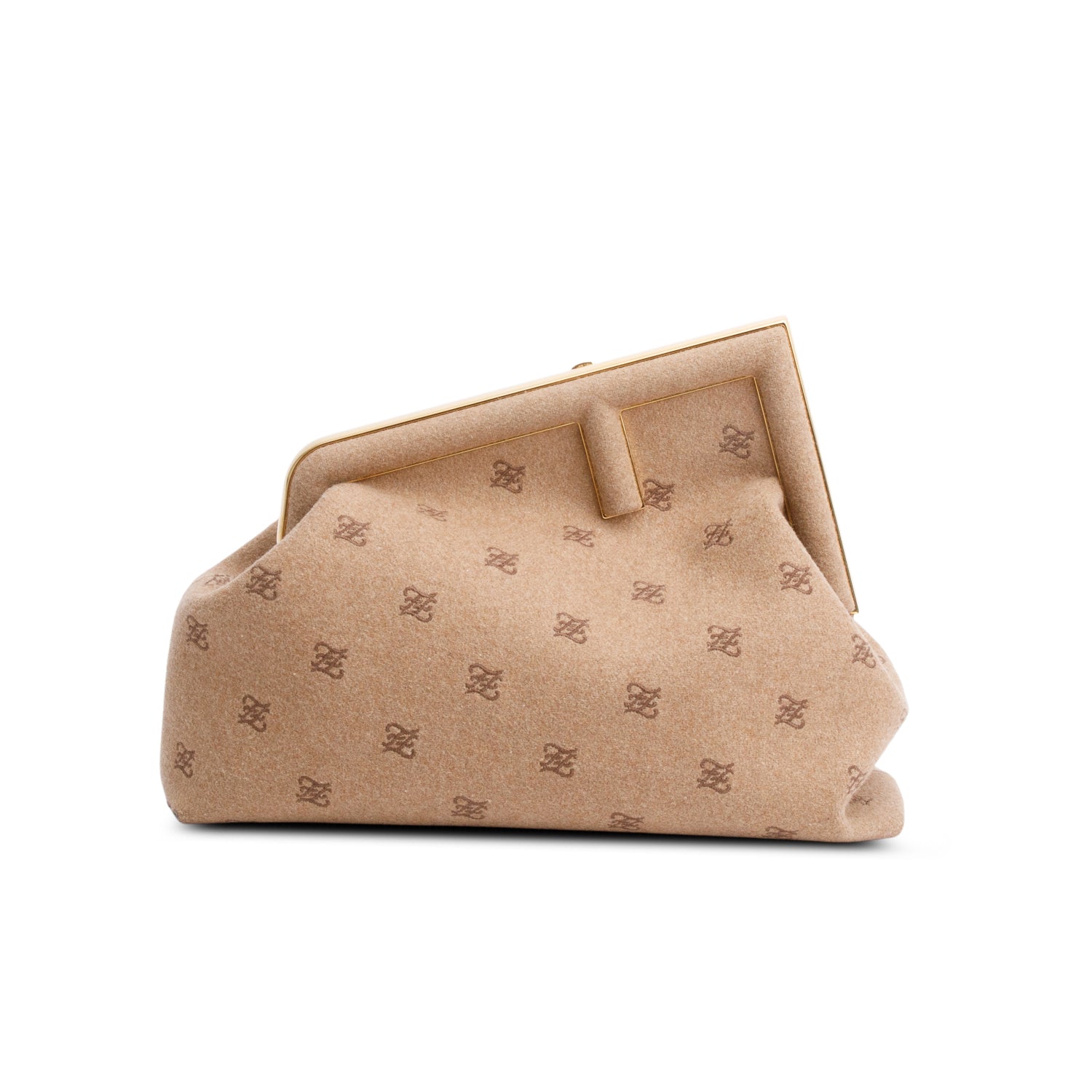 Fendi Beige Flannel Karligraphy Embroidered Medium First Bag w/ Strap