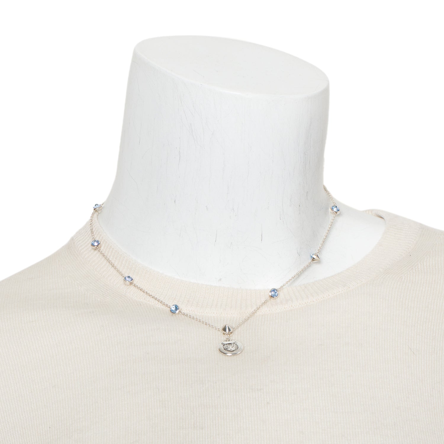 Gucci Sterling Silver Blue Cubic Zircoina Blind for Love Pendant Necklace w/ Box