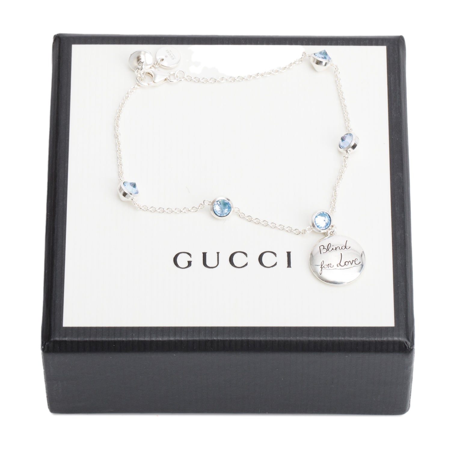 Gucci Sterling Silver Blue Cubic Zircoina Blind for Love Bracelet w/ Box