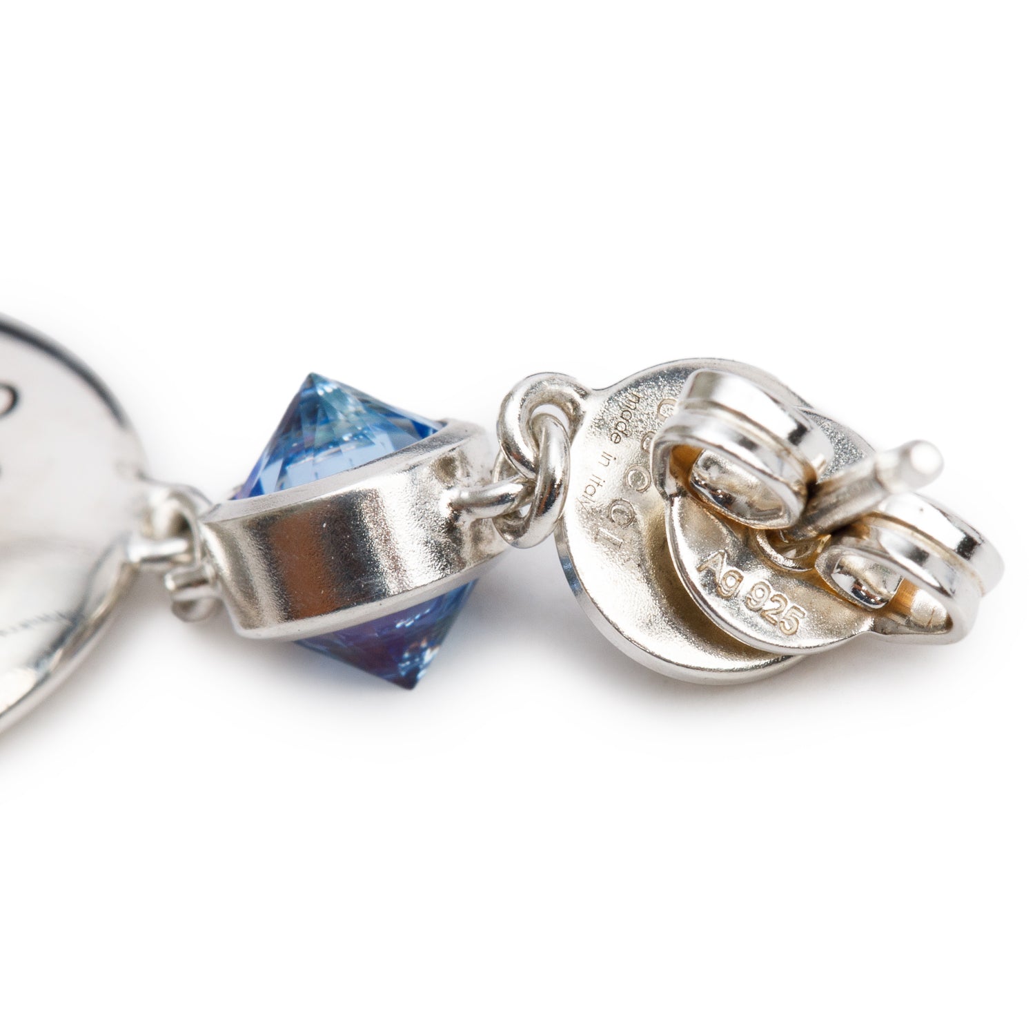 Gucci Sterling Silver Blue Cubic Zircoina Blind for Love Earrings w/ Box