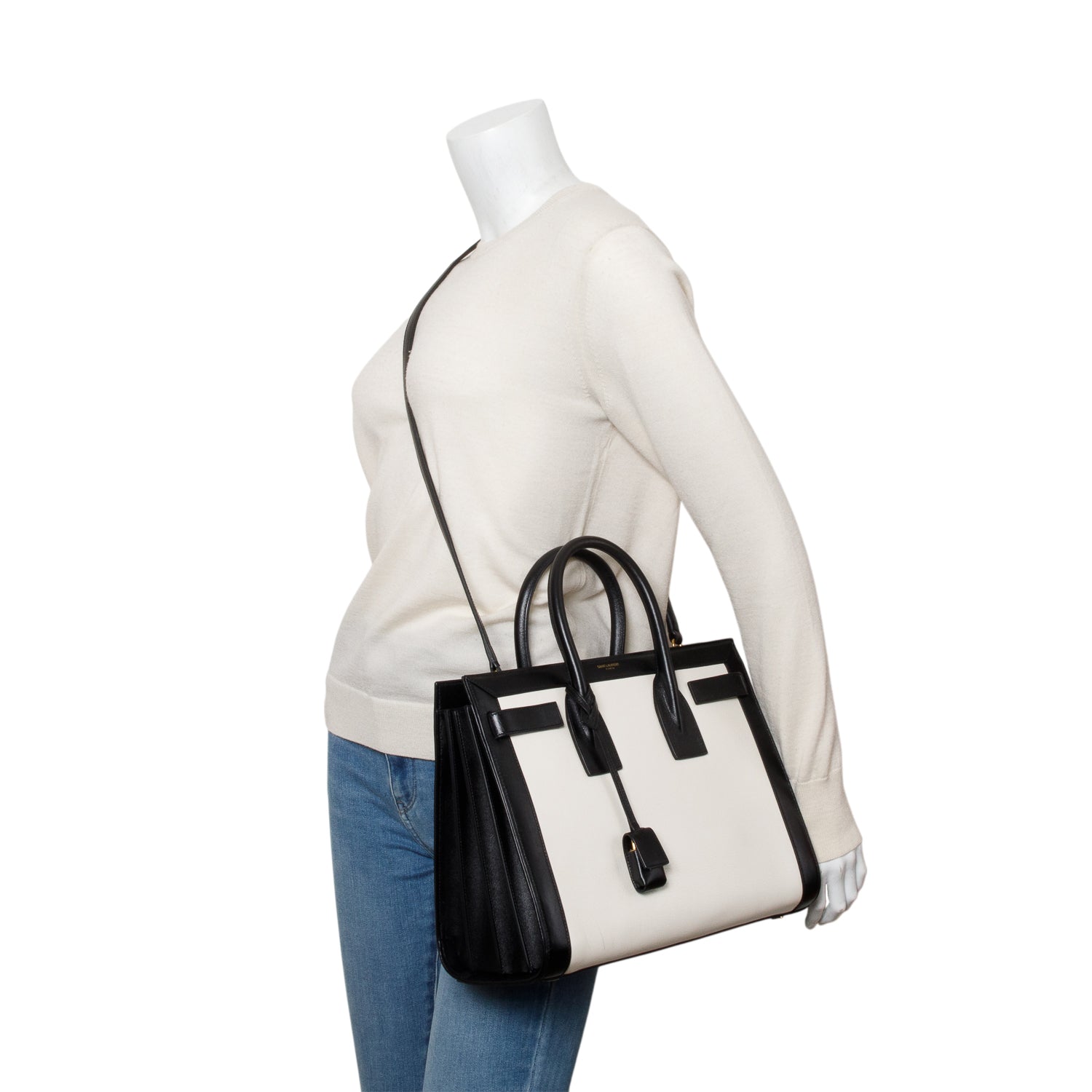 Saint Laurent Calfskin Bi-Color Small Sac De Jour w/ Strap