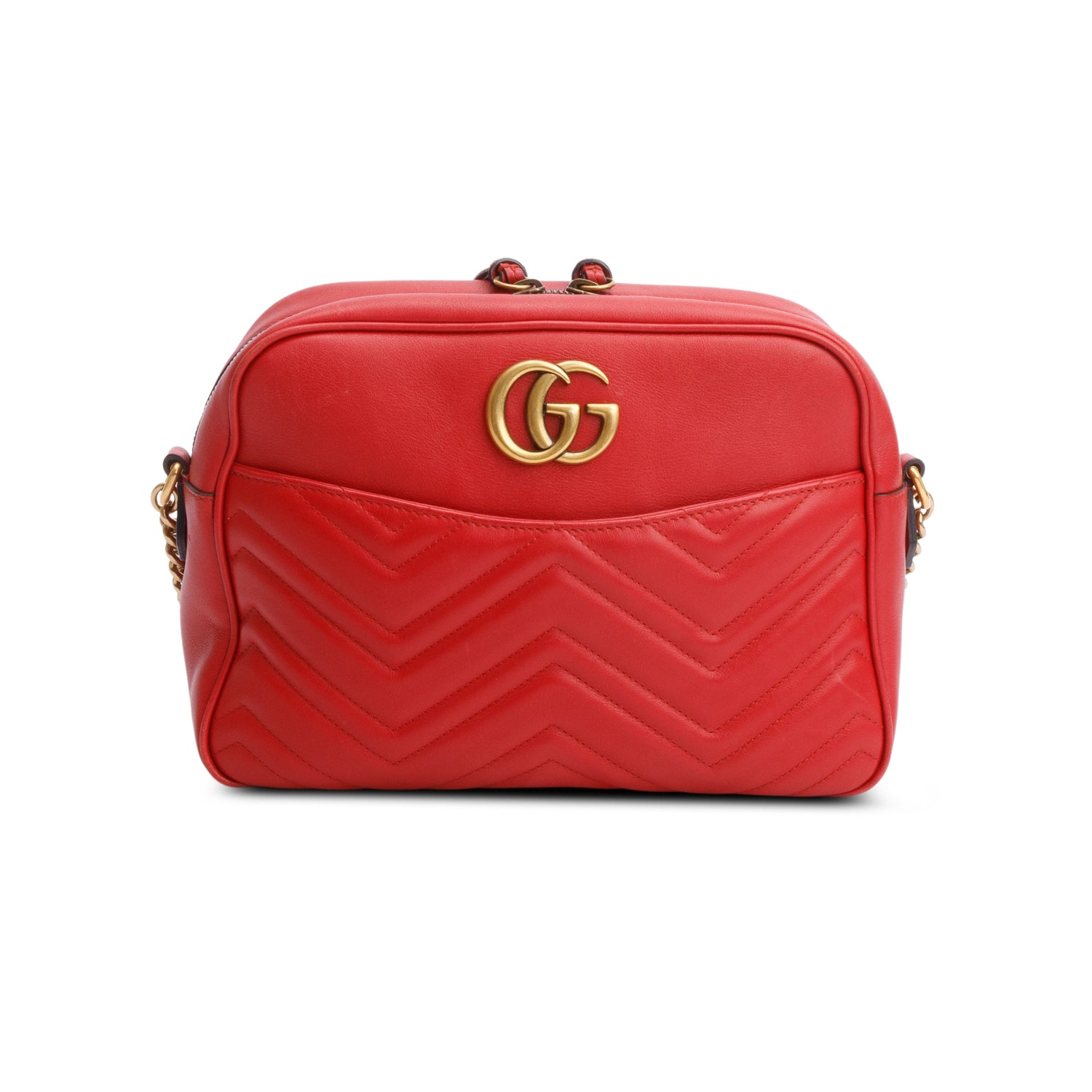 Gucci Red Calfskin Medium GG Marmont Chain Shoulder Bag w/ Box