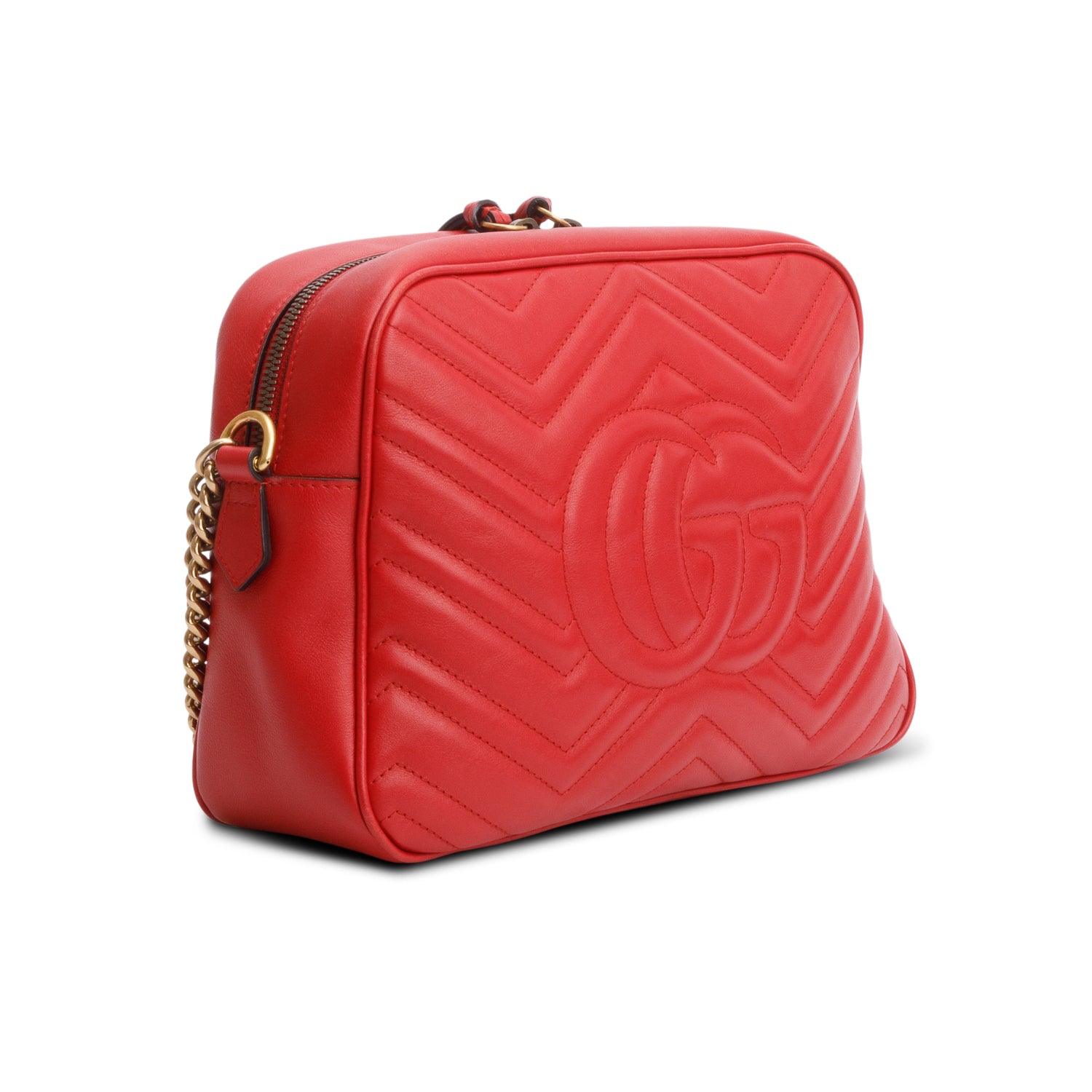 Gucci Red Calfskin Medium GG Marmont Chain Shoulder Bag w/ Box