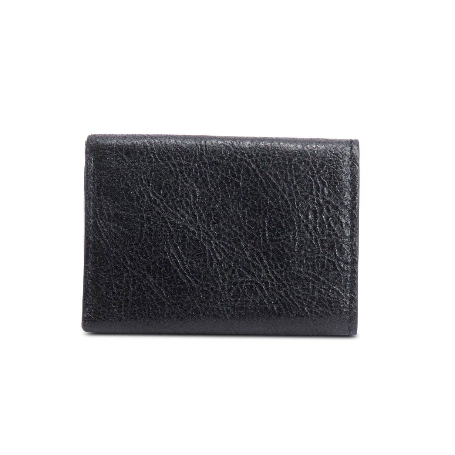 Balenciaga Black Crinkled Calfskin Leather City Mini Trifold Compact Wallet