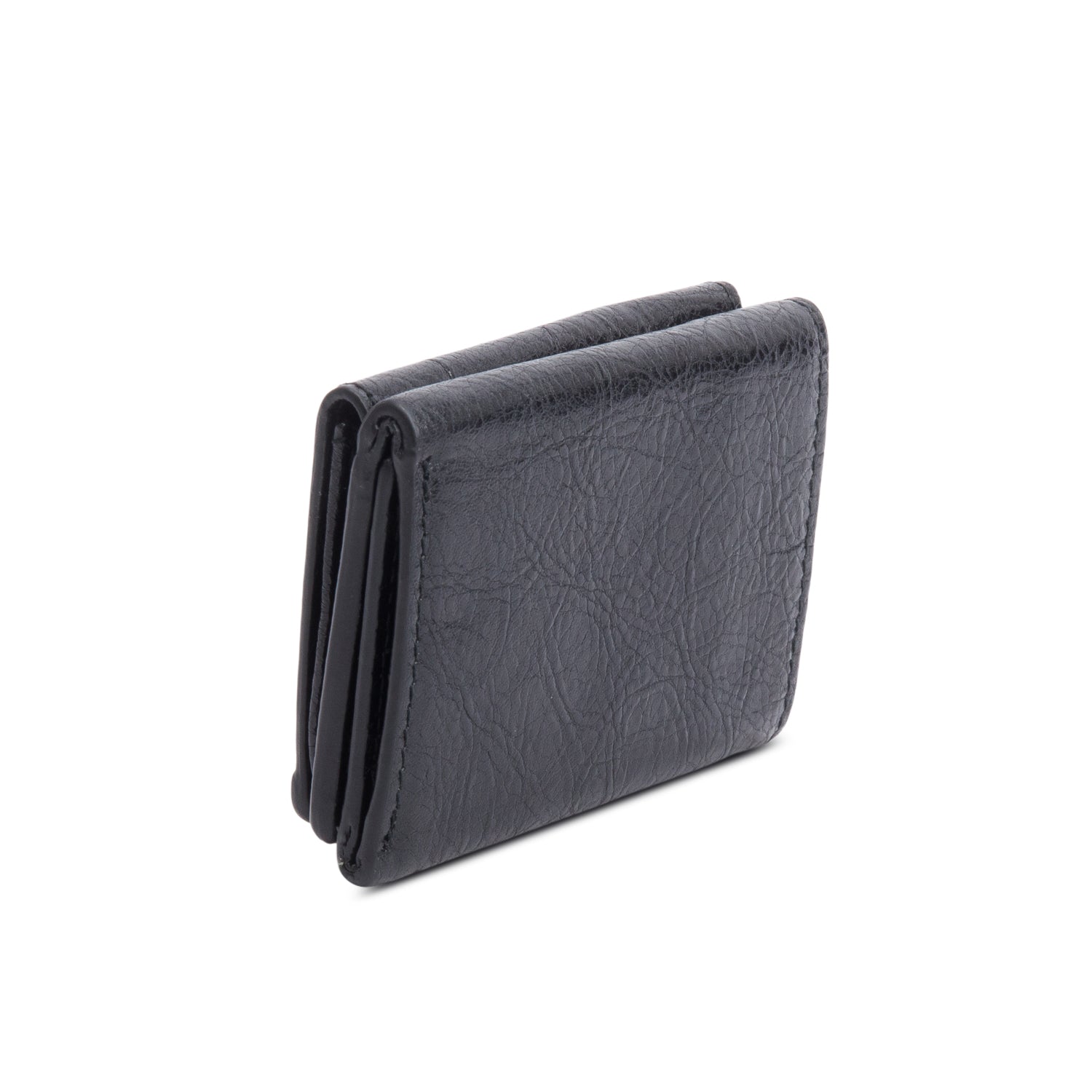 Balenciaga Black Crinkled Calfskin Leather City Mini Trifold Compact Wallet