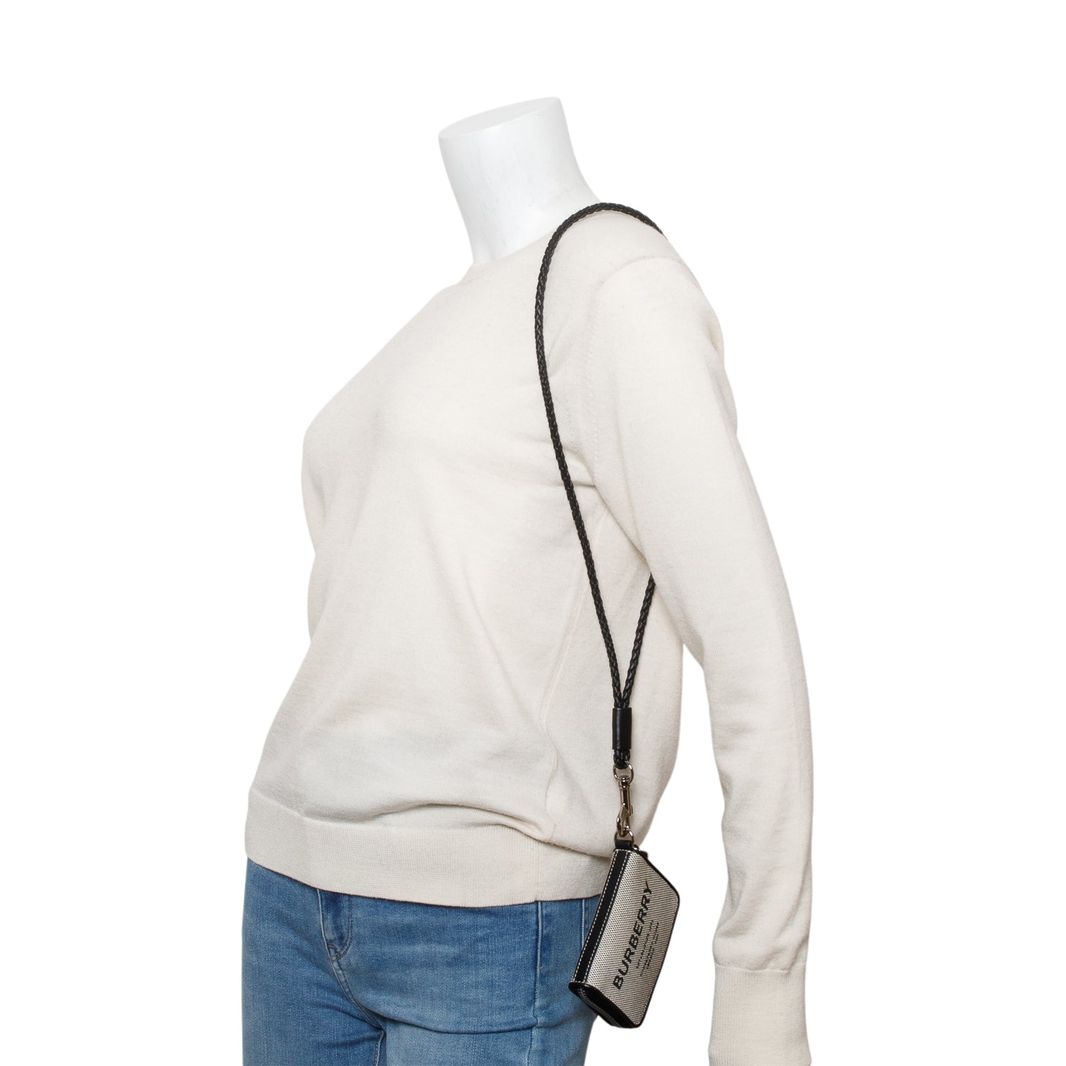 Burberry Canvas & Black Leather Zip Wallet w/ Strap