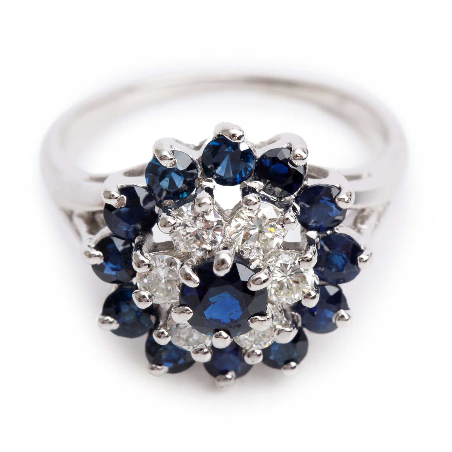 14k White Gold Blue Sapphire & Diamond Ring, Size 7
